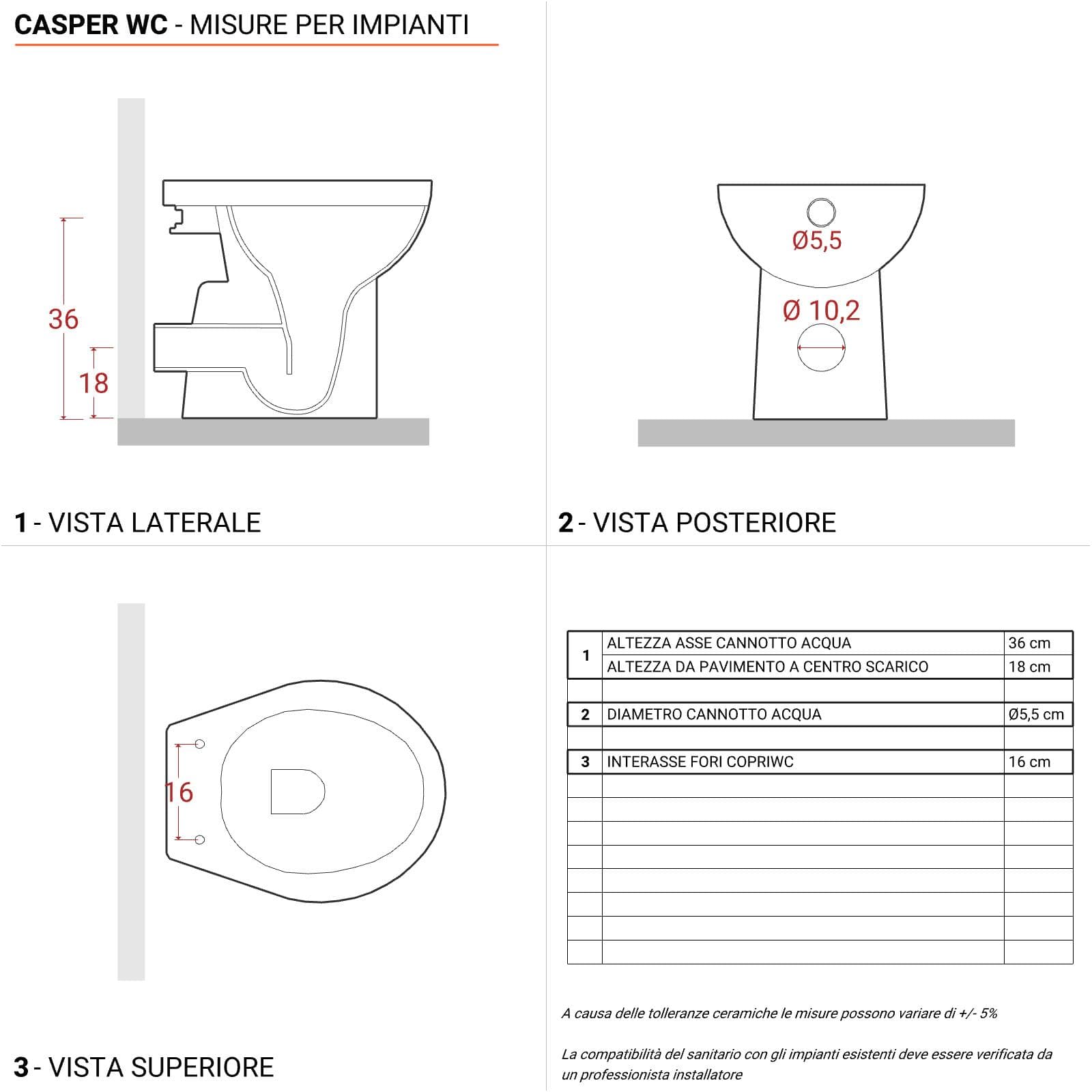 Sanitari tradizionali con scarico a parete e sedile softclose bianco - Casper