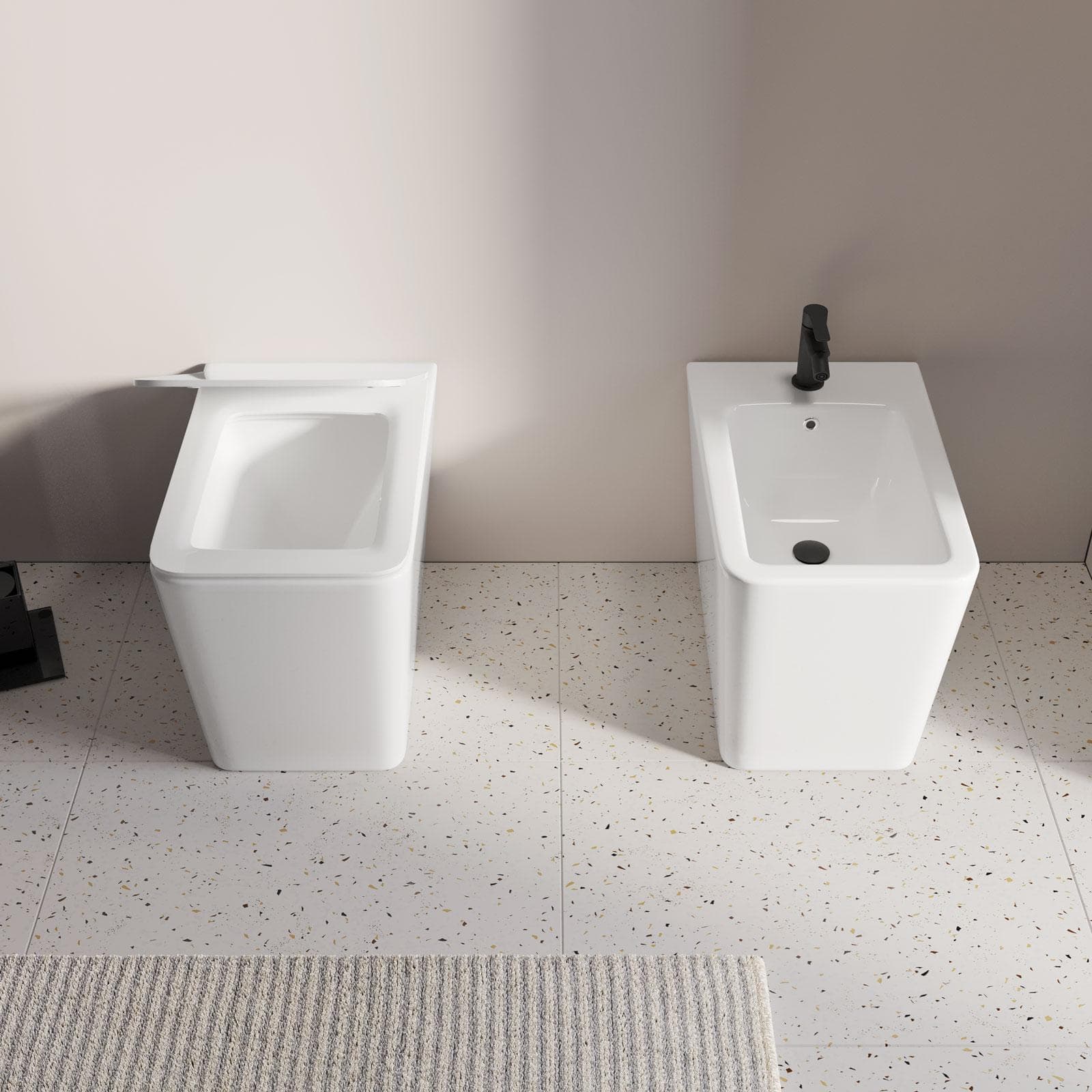 Coppia di sanitari filomuro in ceramica rimless con copriwc softclose - Urban