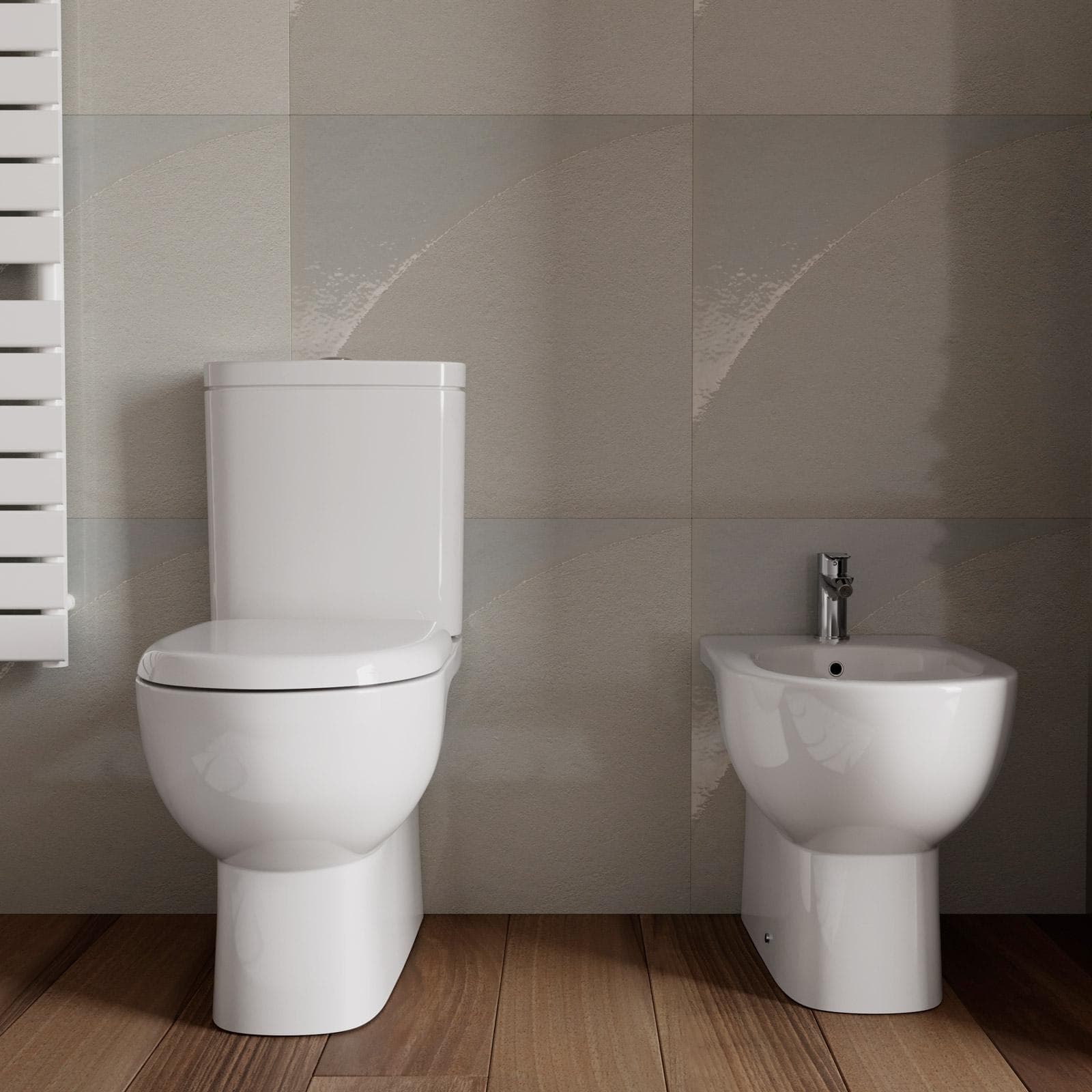 Coppia di sanitari filomuro vaso monoblocco e bidet in ceramica - Ligor