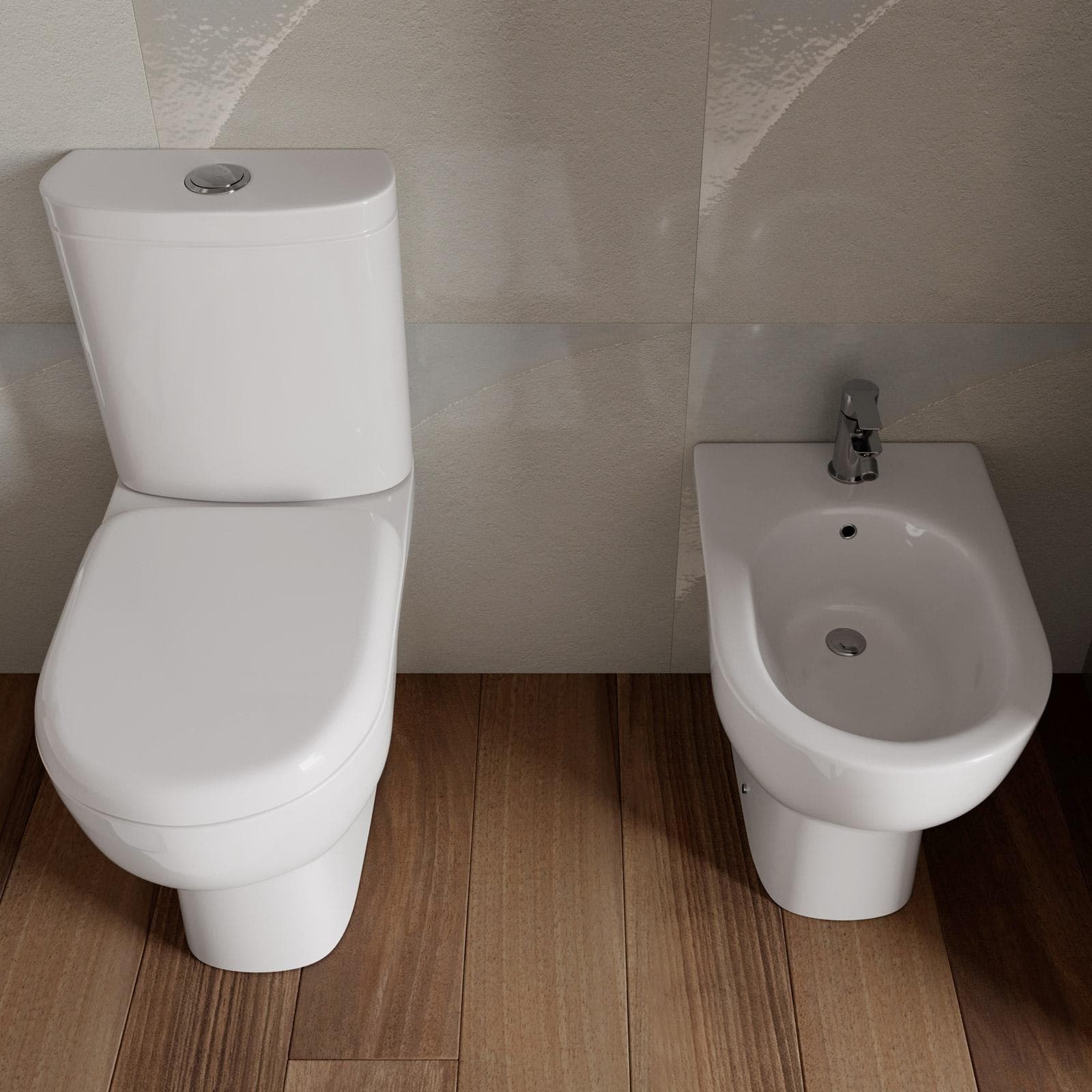 Coppia di sanitari filomuro vaso monoblocco e bidet in ceramica - Ligor
