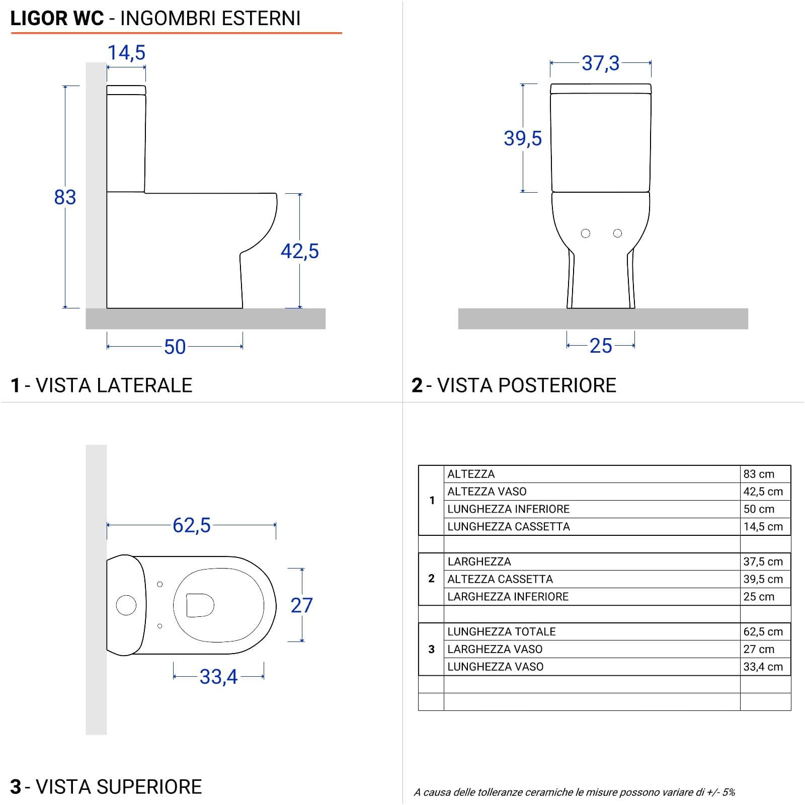 Coppia di sanitari filomuro vaso monoblocco e bidet in ceramica - Ligor