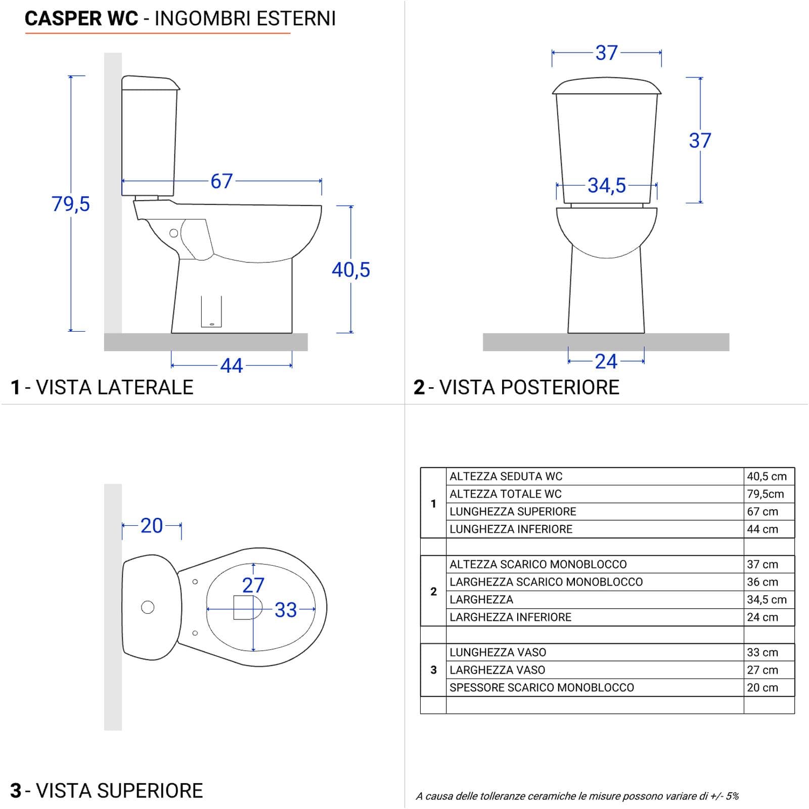 Sanitari monoblocco con scarico a terra e sedile softclose bianco - Casper