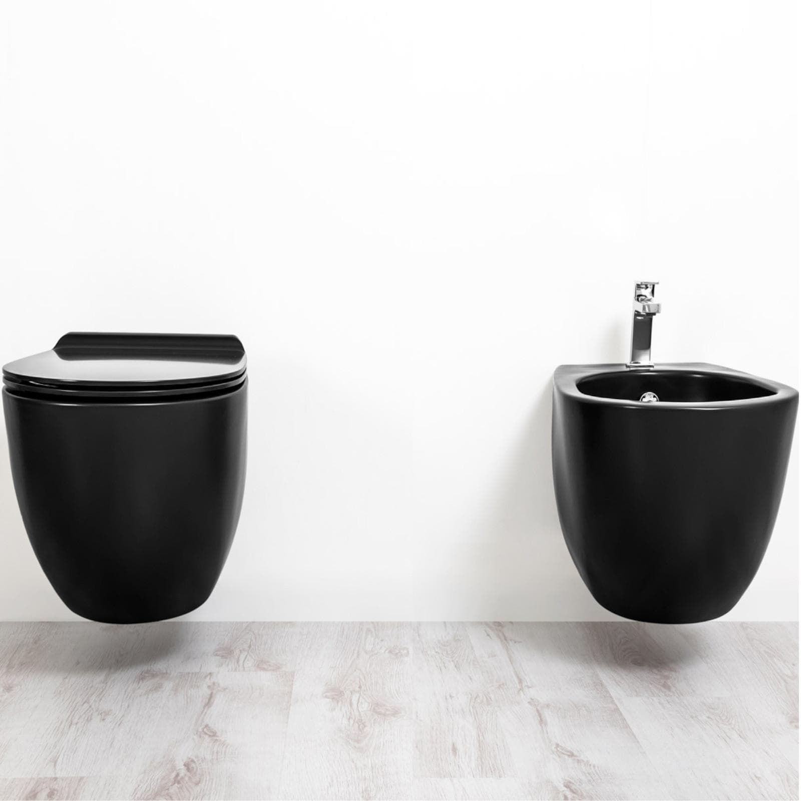 Coppia di sanitari sospesi opachi bidet + wc + sedile 56 cm nero opaco - Vignoni di Simas