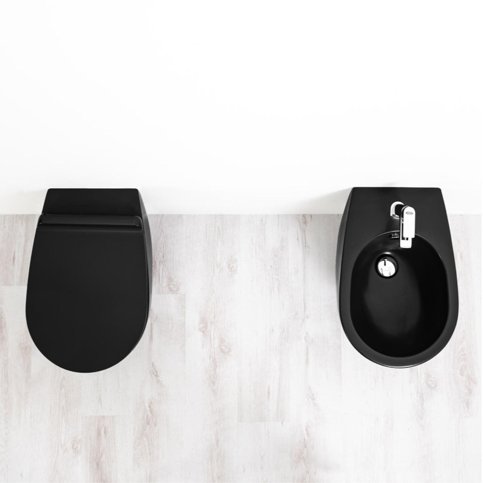 Coppia di sanitari sospesi opachi bidet + wc + sedile 56 cm nero opaco - Vignoni di Simas