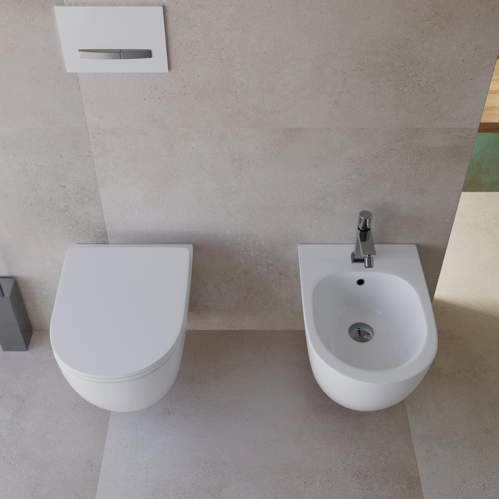 Coppia di sanitari sospesi a risparmio idrico con sedile softclose - Nadir