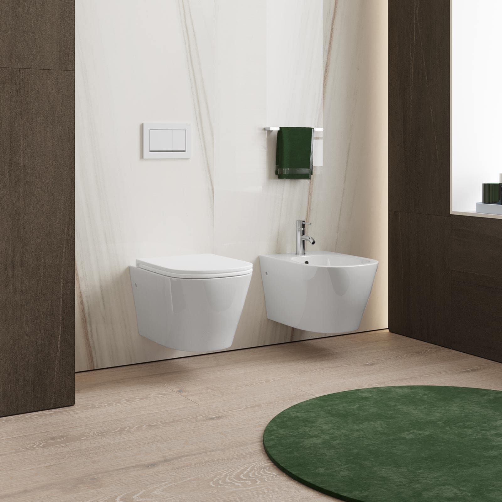 Coppia di sanitari sospesi con sedile softclose a sgancio rapido Clessidra