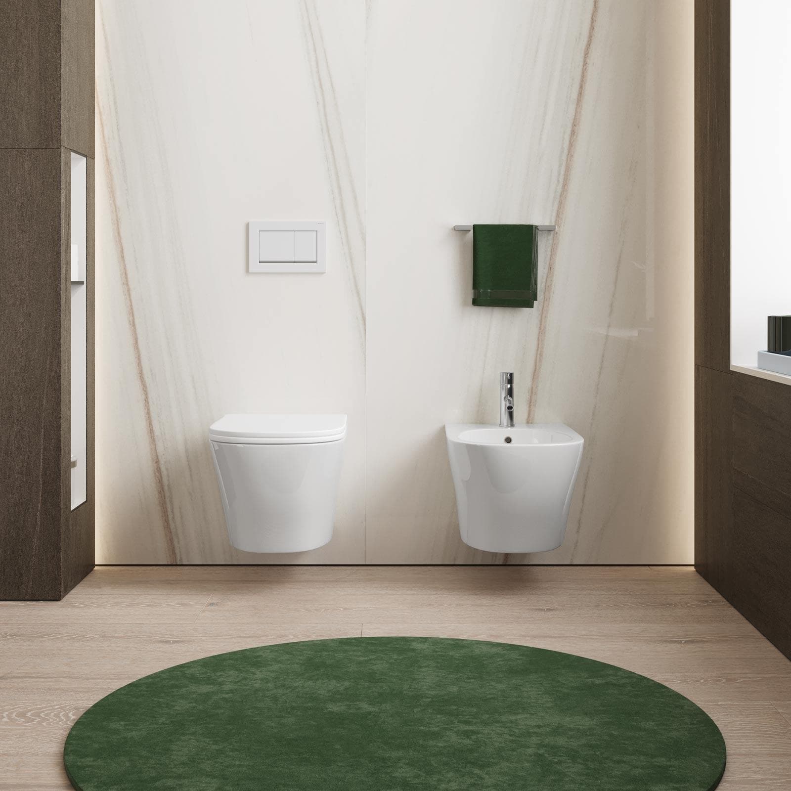 Coppia di sanitari sospesi con sedile softclose a sgancio rapido Clessidra