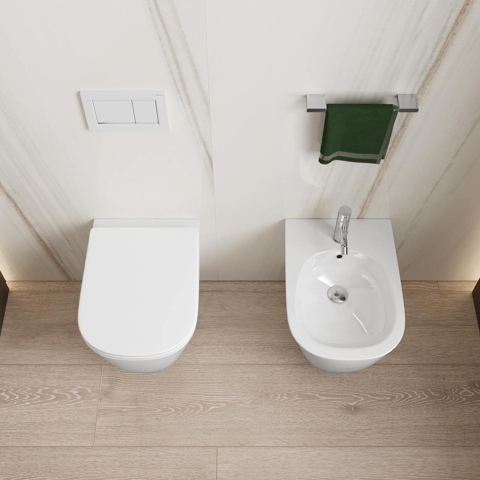 Coppia di sanitari sospesi con sedile softclose a sgancio rapido Clessidra