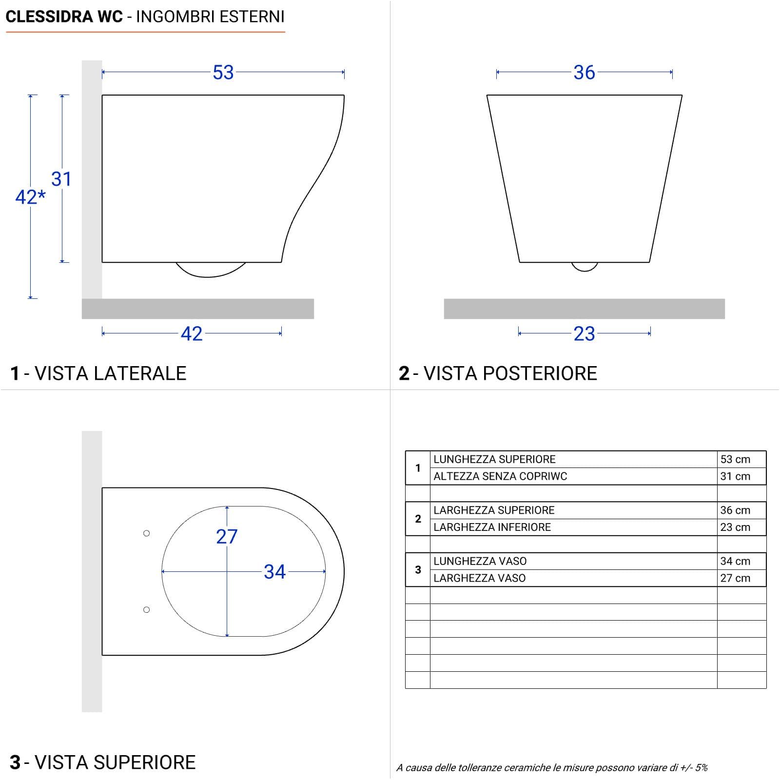 Coppia di sanitari sospesi con sedile softclose a sgancio rapido Clessidra