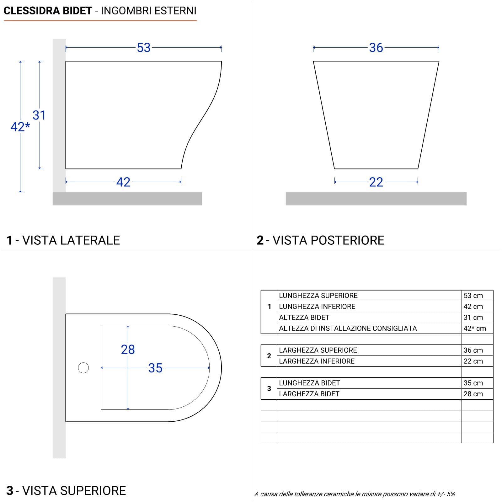 Coppia di sanitari sospesi con sedile softclose a sgancio rapido Clessidra