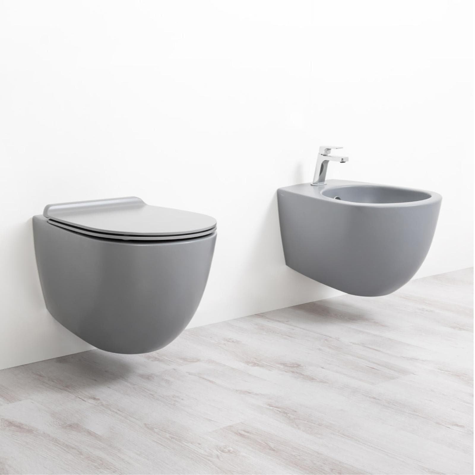 Coppia di sanitari sospesi grigio cemento opaco bidet + wc + sedile - Vignoni di Simas