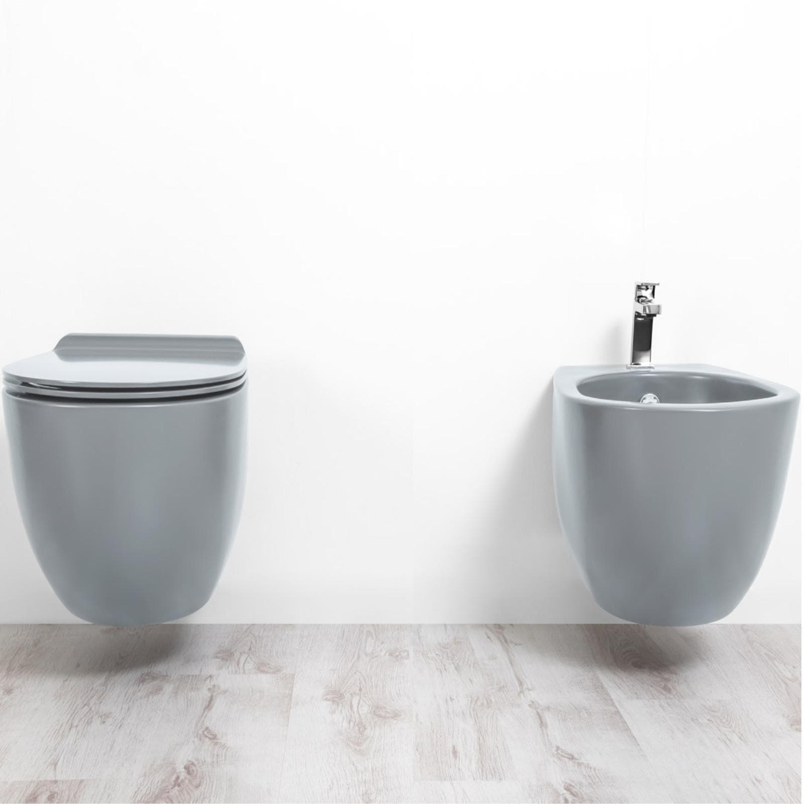 Coppia di sanitari sospesi grigio cemento opaco bidet + wc + sedile - Vignoni di Simas