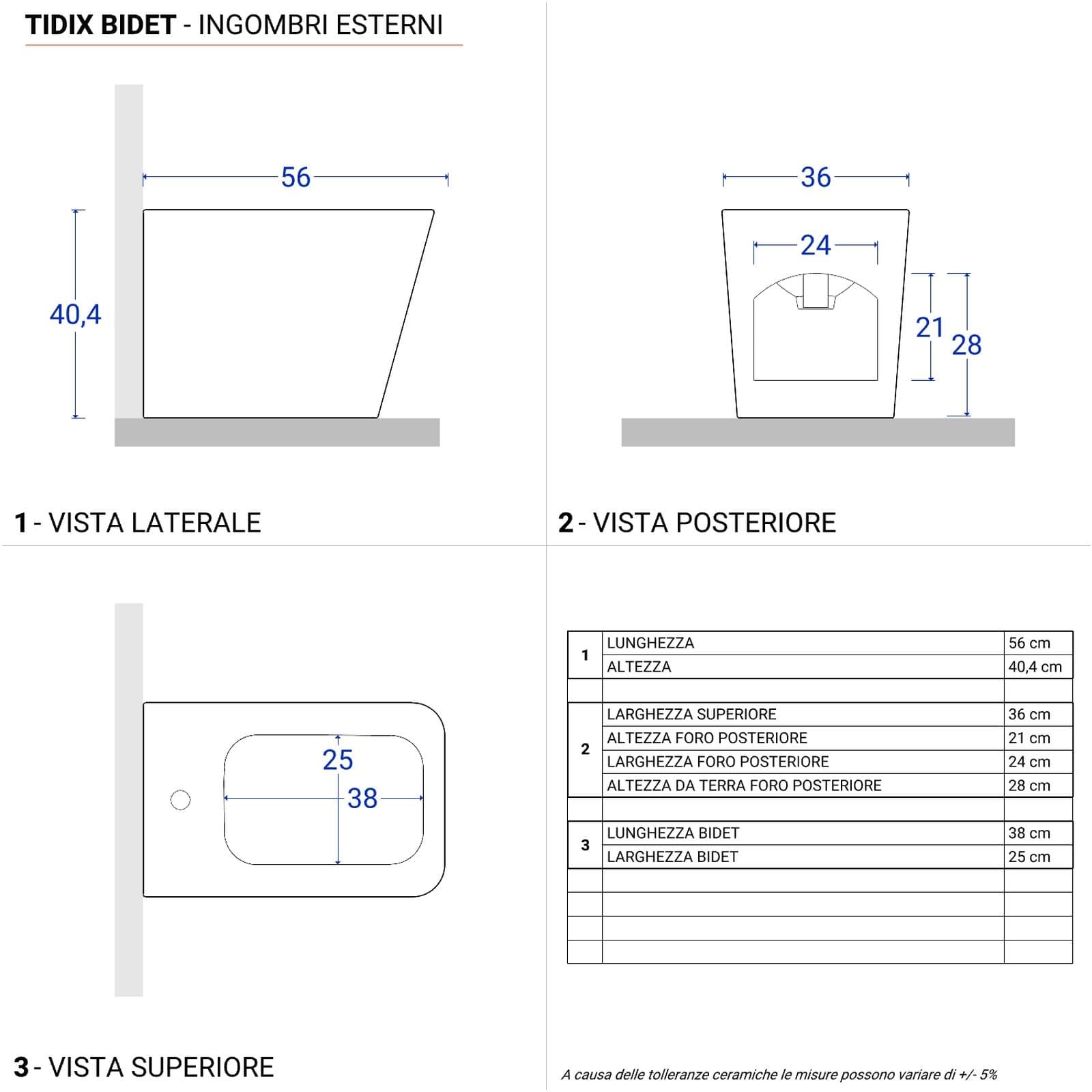 Coppia sanitari filomuro in ceramica con sedile Soft-Close - Tidix