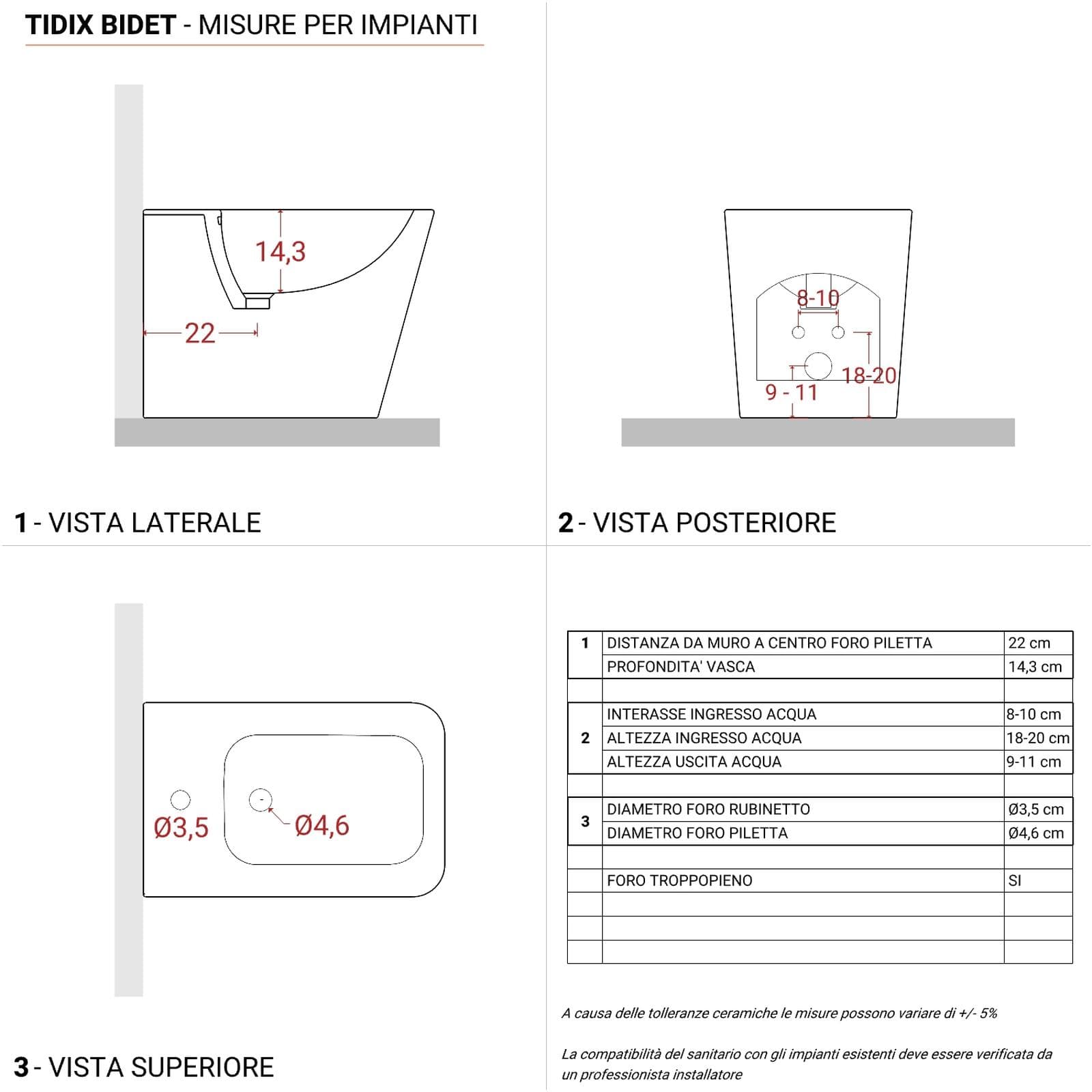 Coppia sanitari filomuro in ceramica con sedile Soft-Close - Tidix