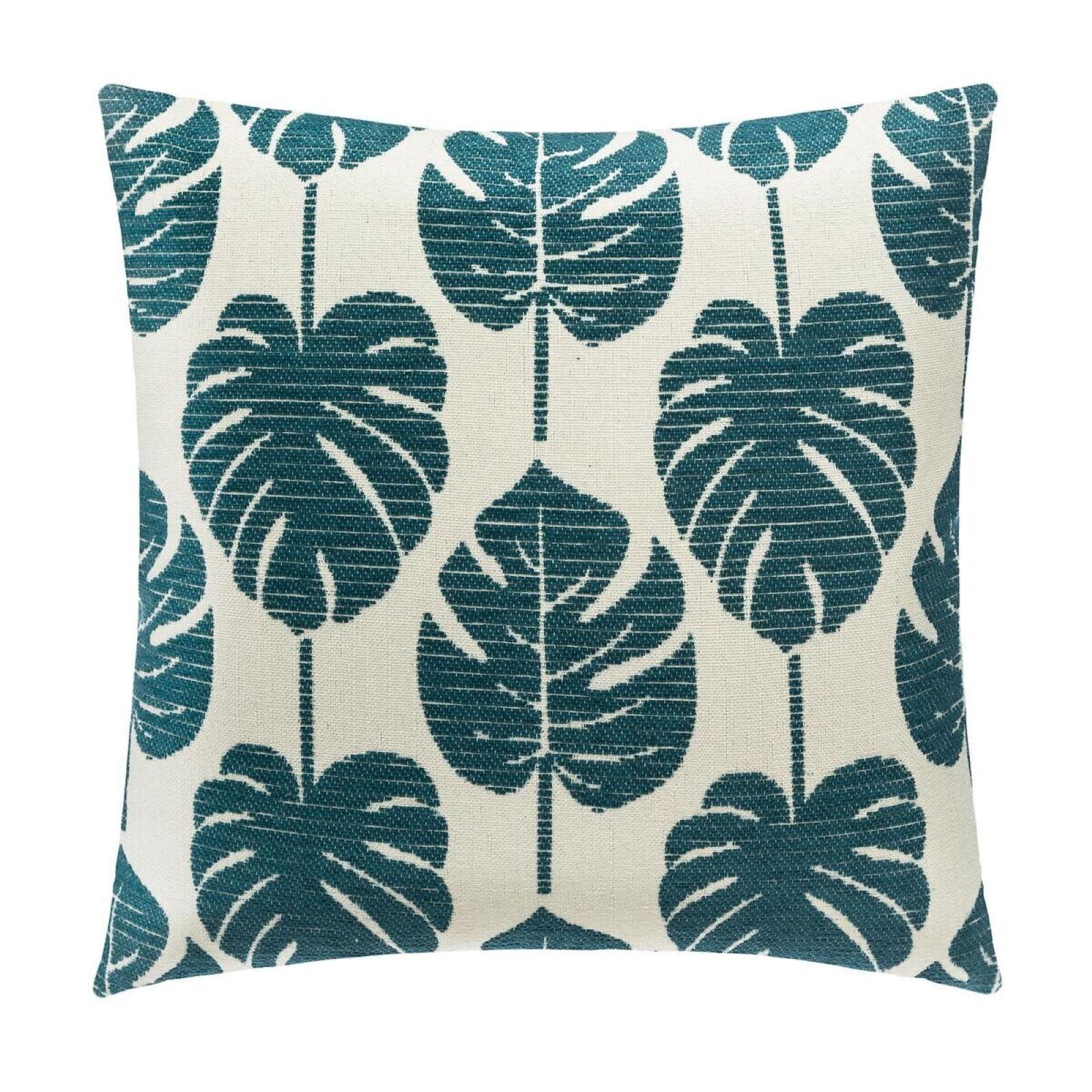 Copricuscino 40x40 cm in ciniglia bianco e verde con foglie
