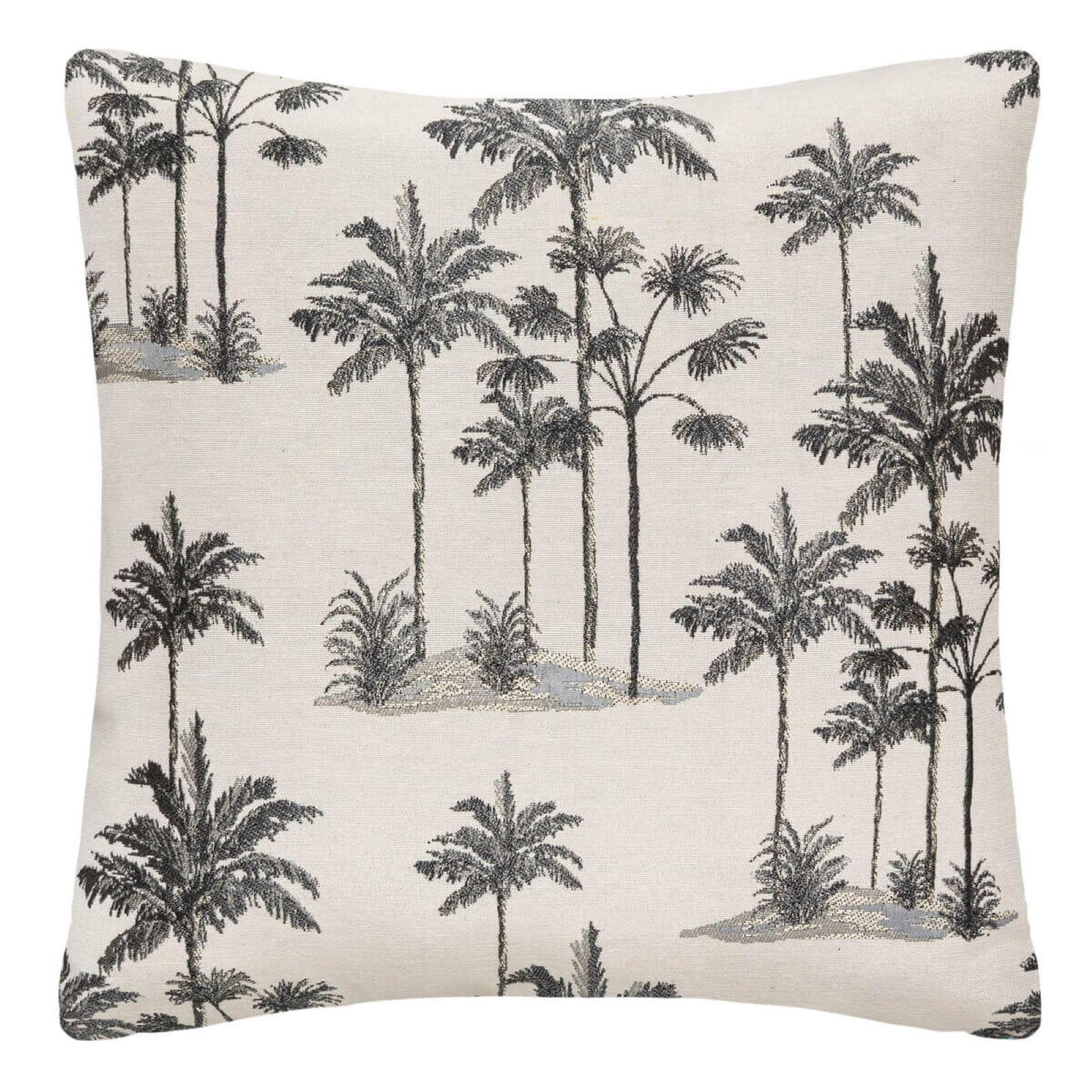 Copricuscino 40x40 cm in tessuto jacquard bianco panna con palme nere