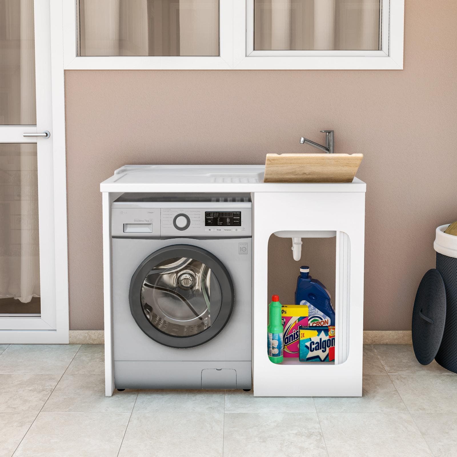 Coprilavatrice con vasca dx Colavene Lavacril 106x60x89h cm in ABS con serrandina laterale