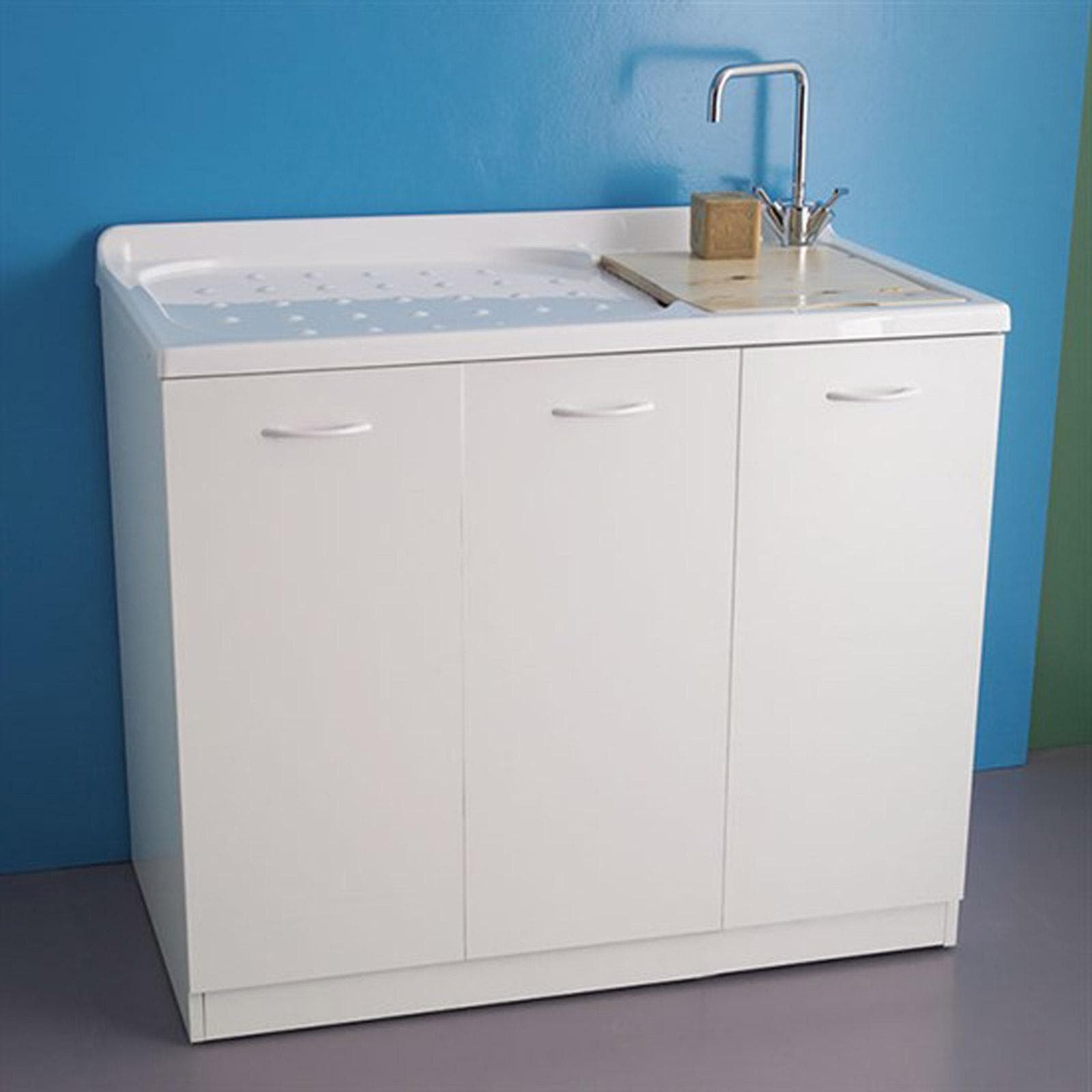 Coprilavatrice da interno 106 x 60 cm con 3 ante con asse in legno, per lavatrice a sinistra