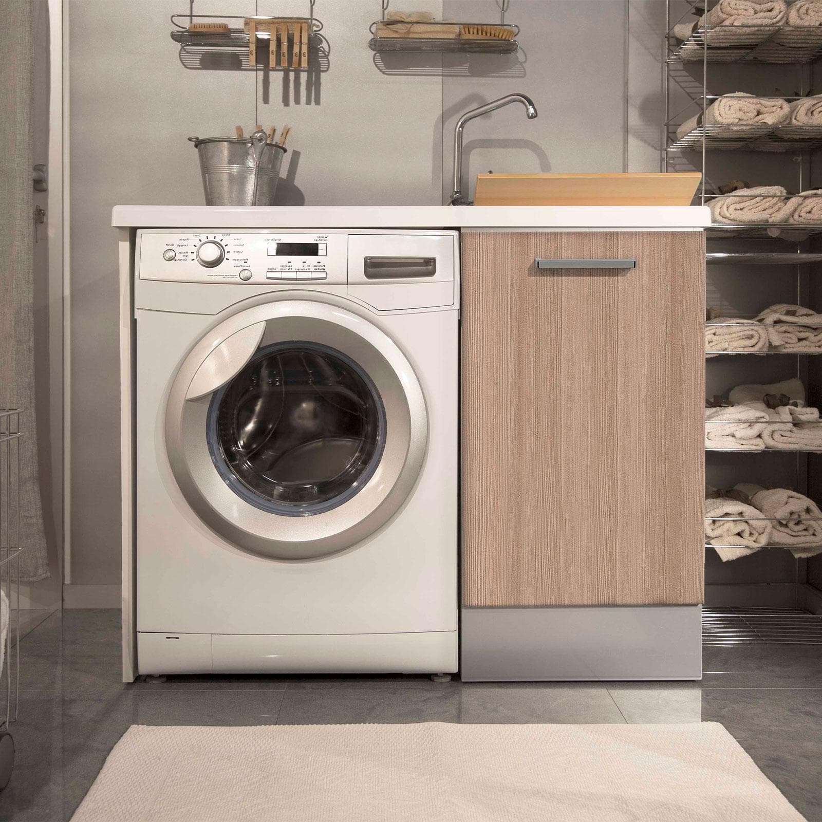 Coprilavatrice sx 109x60cm larice naturale con lavatoio e asse in legno - Montegrappa
