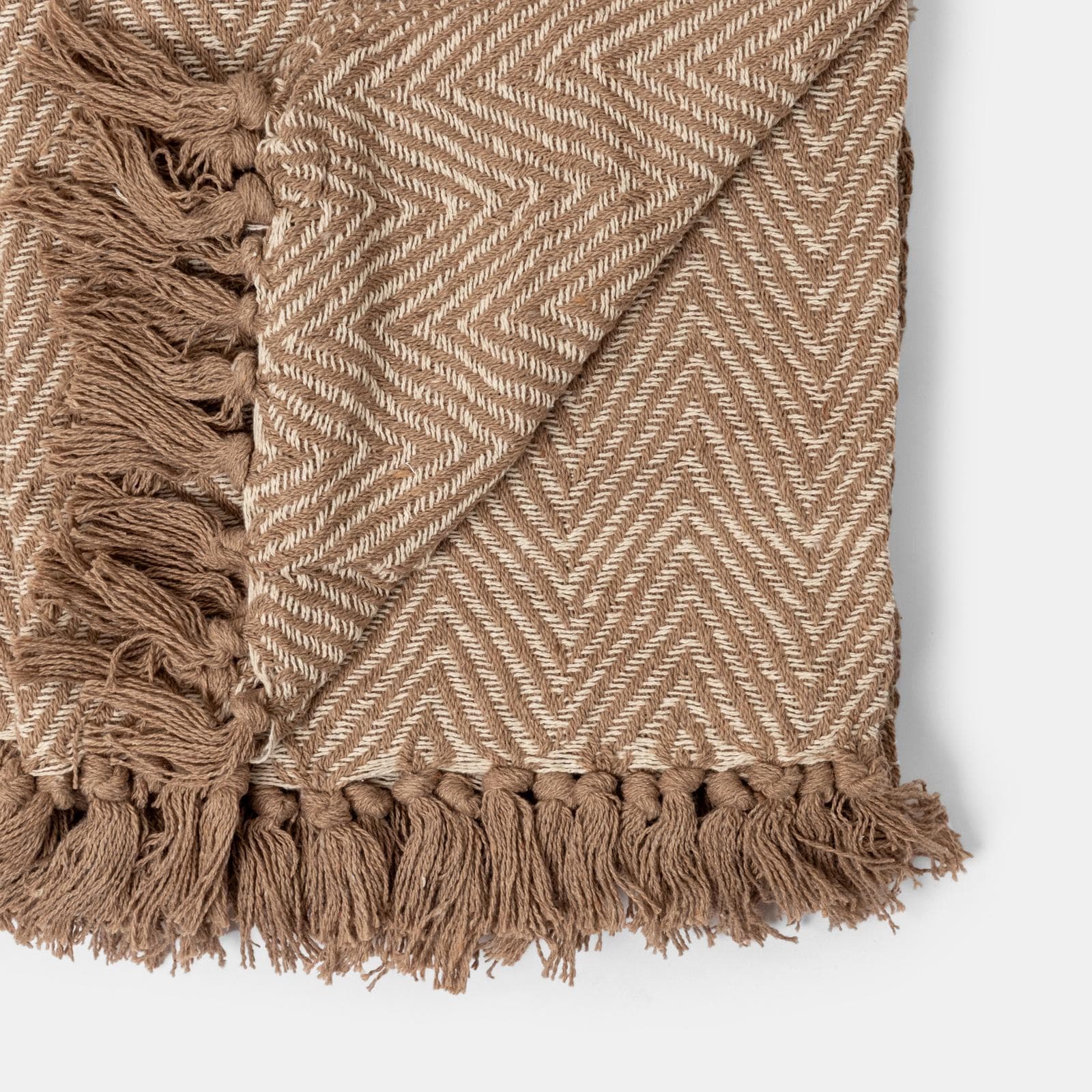 Copriletto 130x170 cm in cotone intrecciato naturale con frange