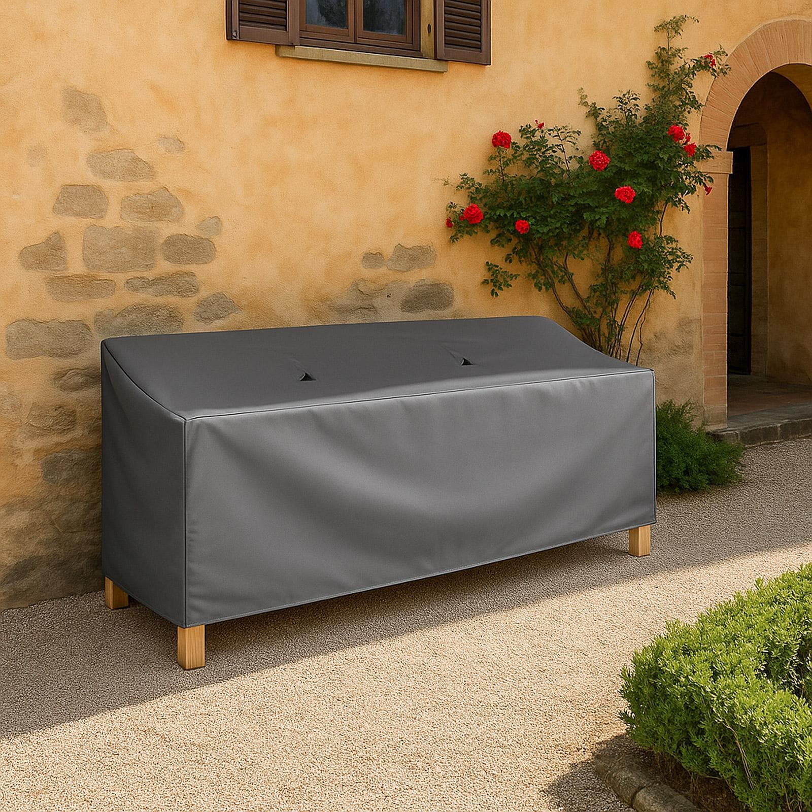 Copertura protettiva per panchina in poliestere idrorepellente antracite 165x70x90h cm con coulisse regolabile - Wakanda