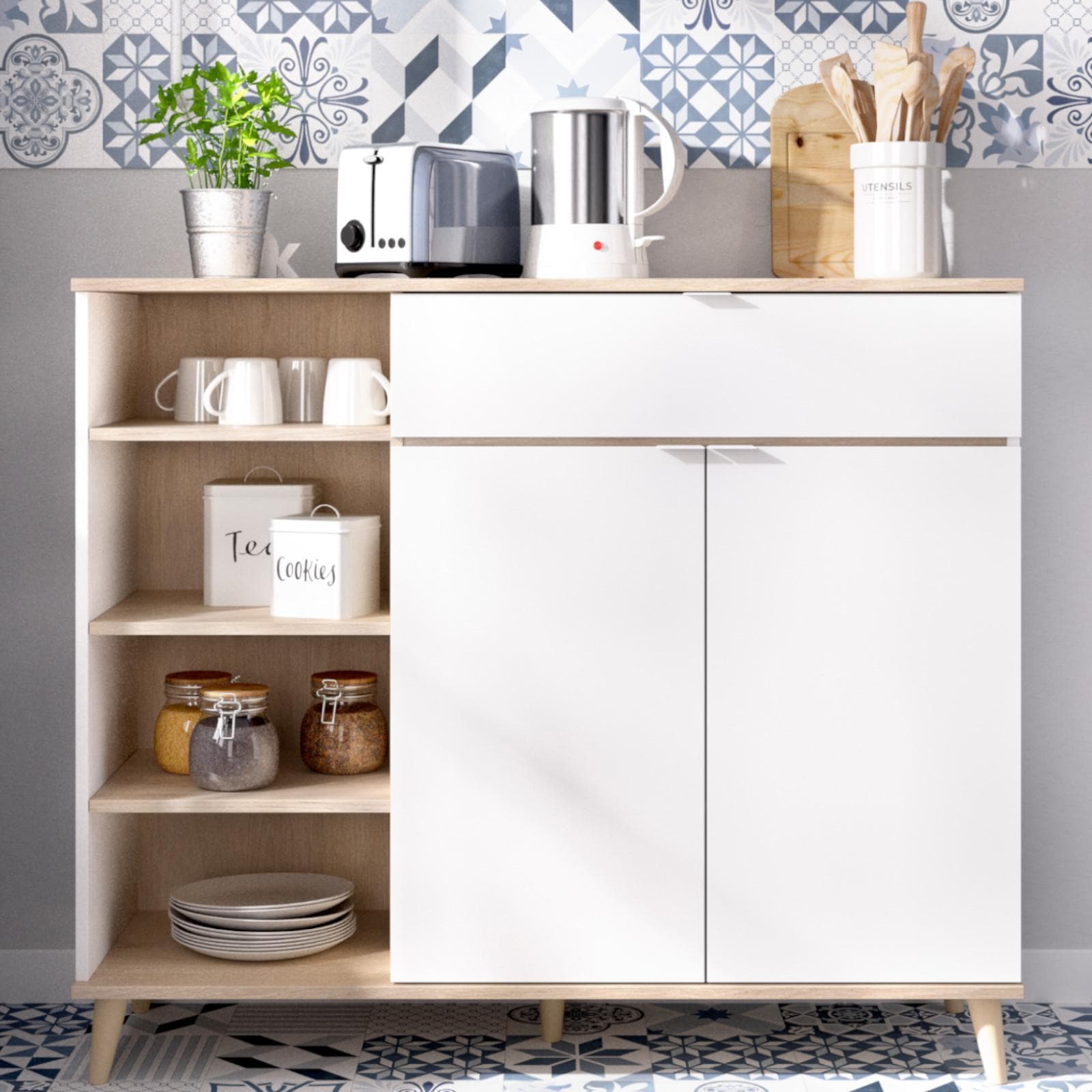 Credenza 120x102 h cm in legno naturale e bianco - Syrio