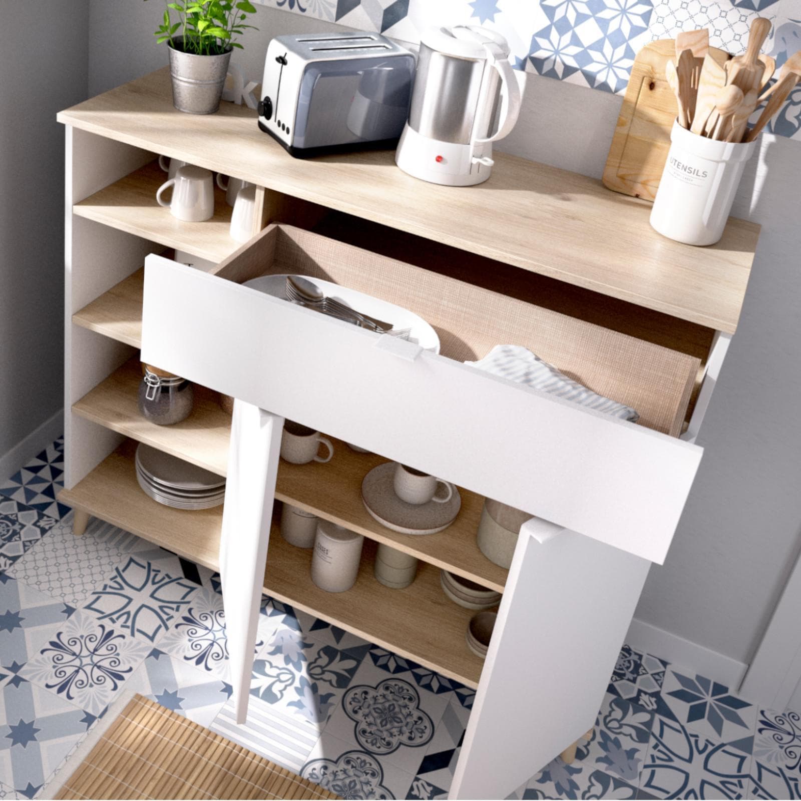 Credenza 120x102 h cm in legno naturale e bianco - Syrio