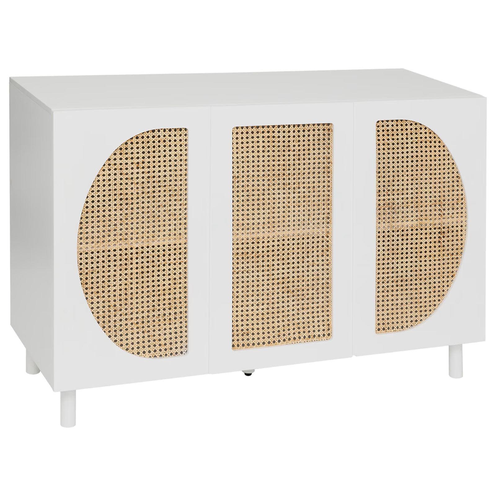 Credenza 120x85h cm in legno bianco con 3 ante in paglia di Vienna - Mendoza