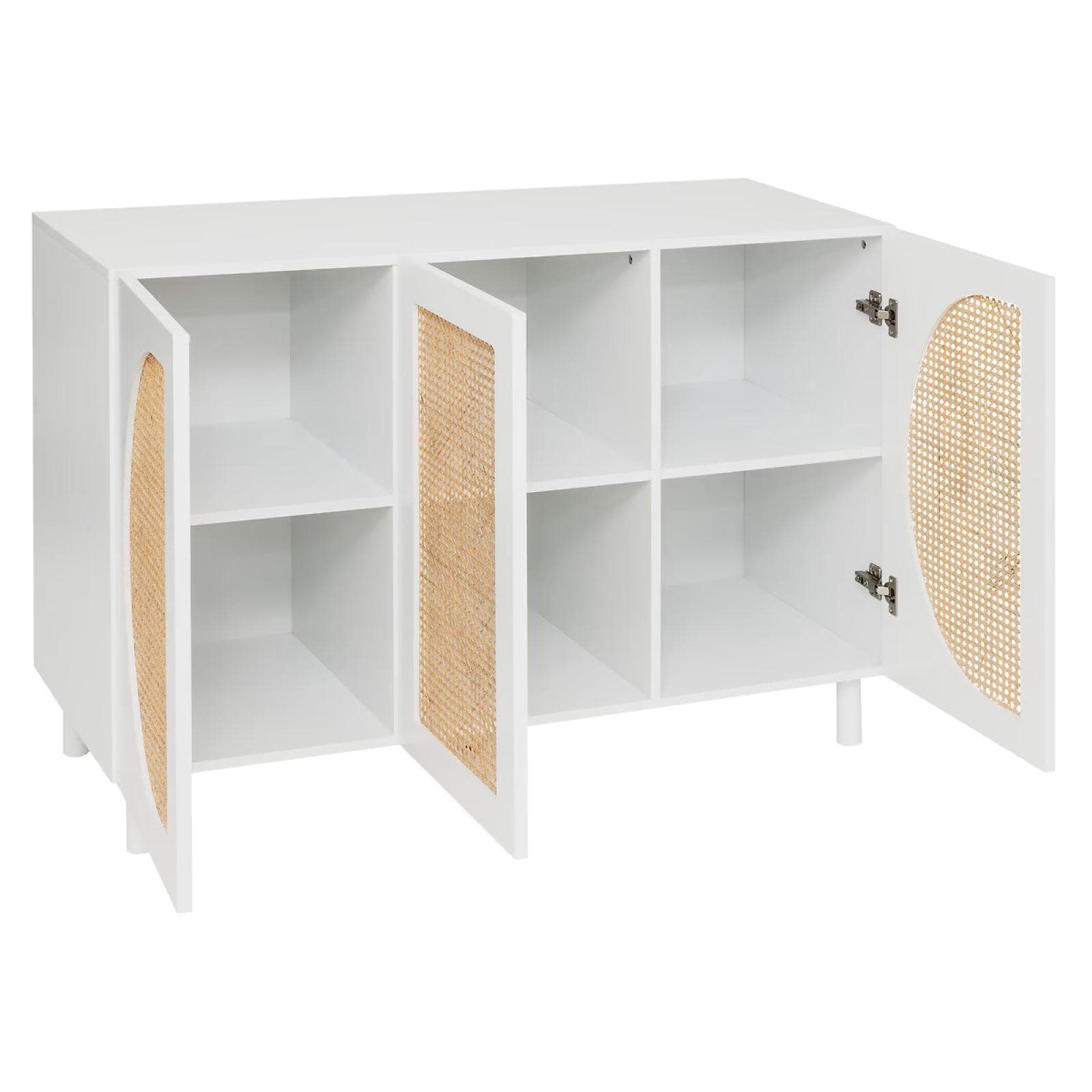 Credenza 120x85h cm in legno bianco con 3 ante in paglia di Vienna - Mendoza