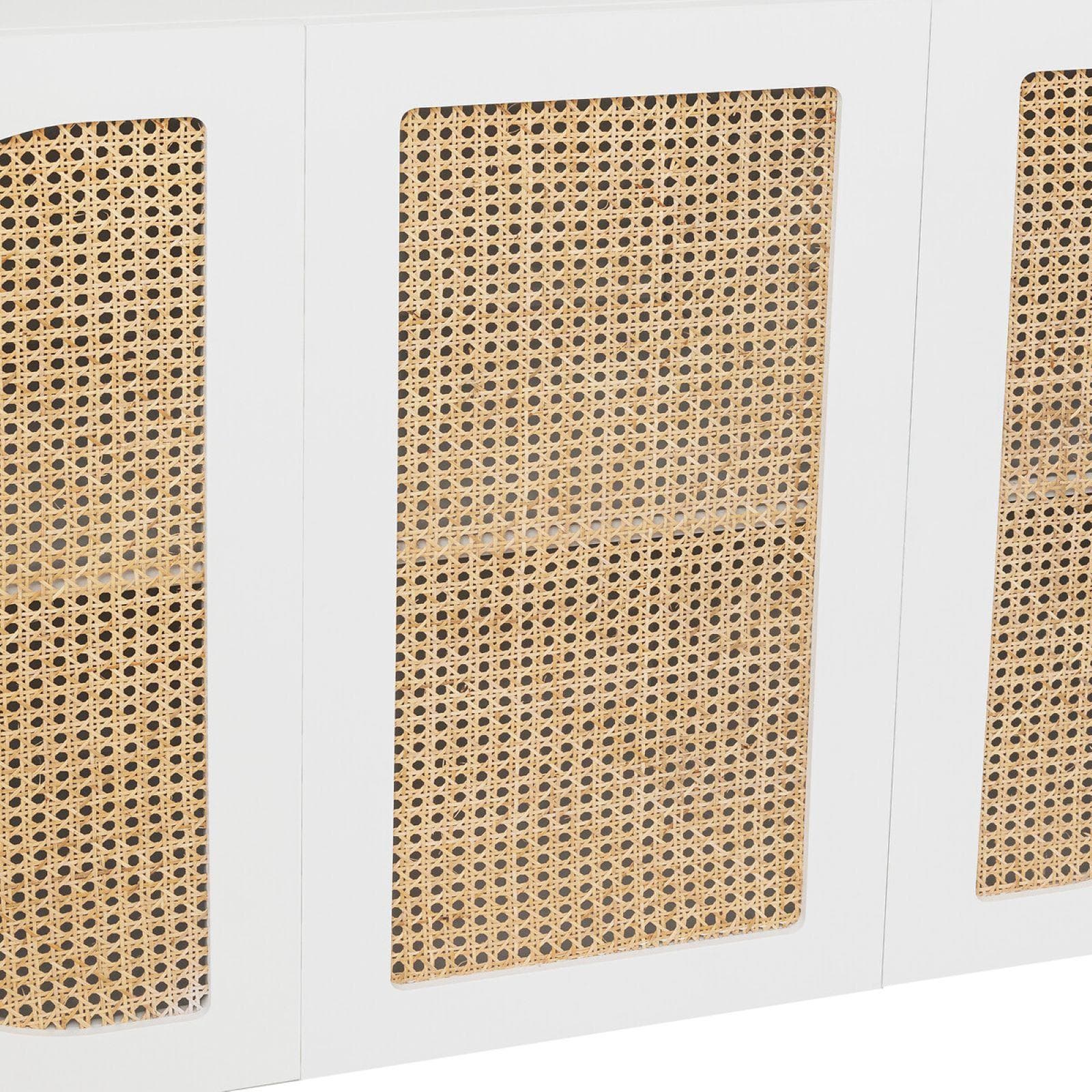 Credenza 120x85h cm in legno bianco con 3 ante in paglia di Vienna - Mendoza
