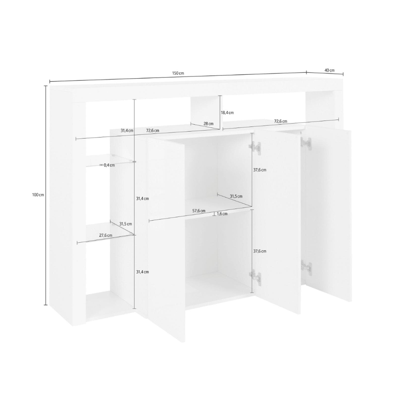 Credenza 150x100h cm con 3 ante in legno antracite opaco - Garima