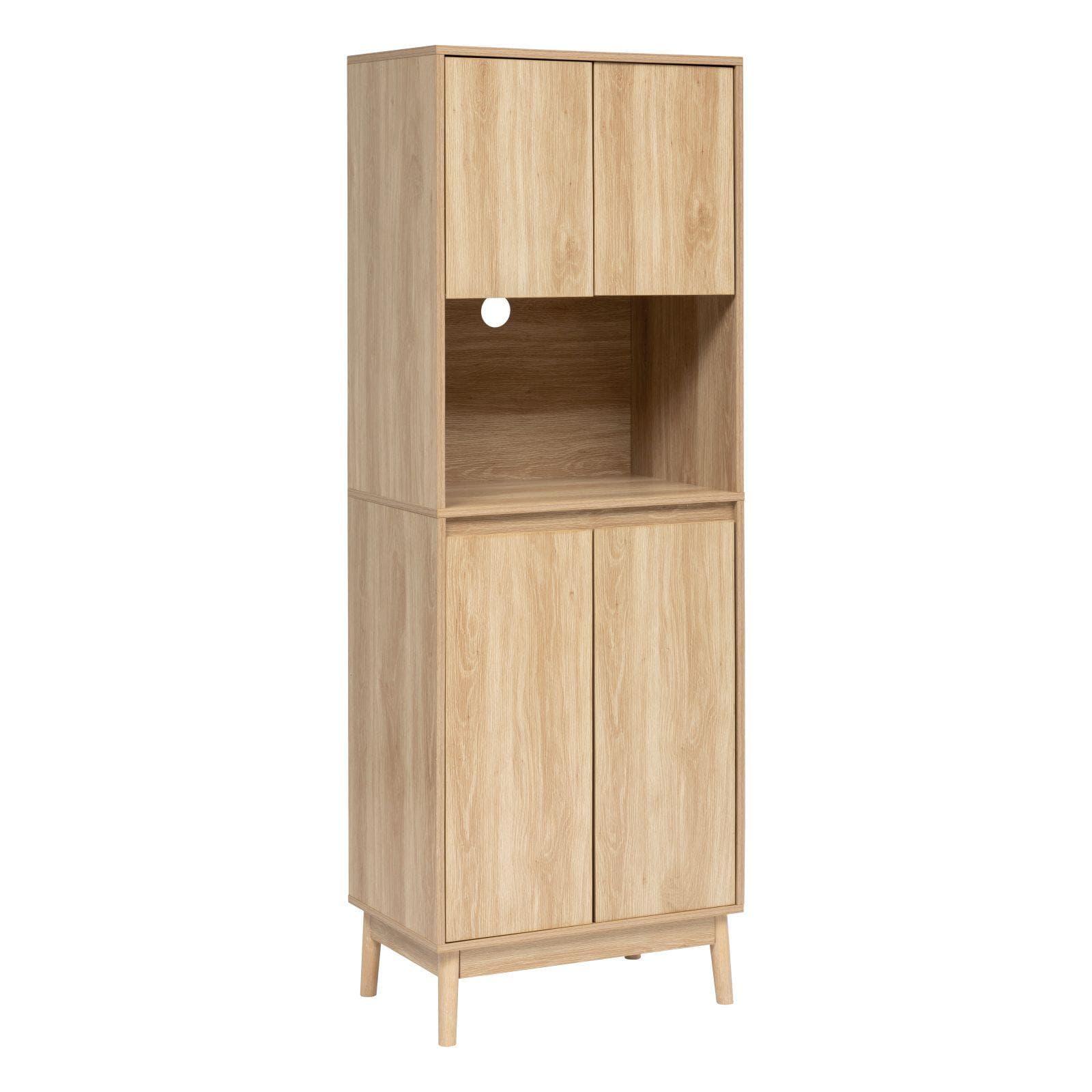 Credenza 60x175h cm in legno effetto rovere naturale con 4 ante - Nathur