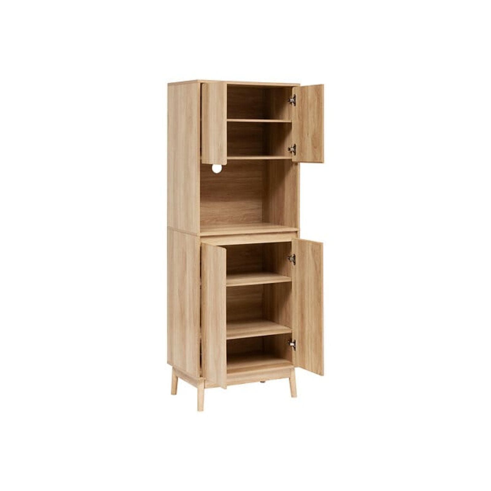 Credenza 60x175h cm in legno effetto rovere naturale con 4 ante - Nathur