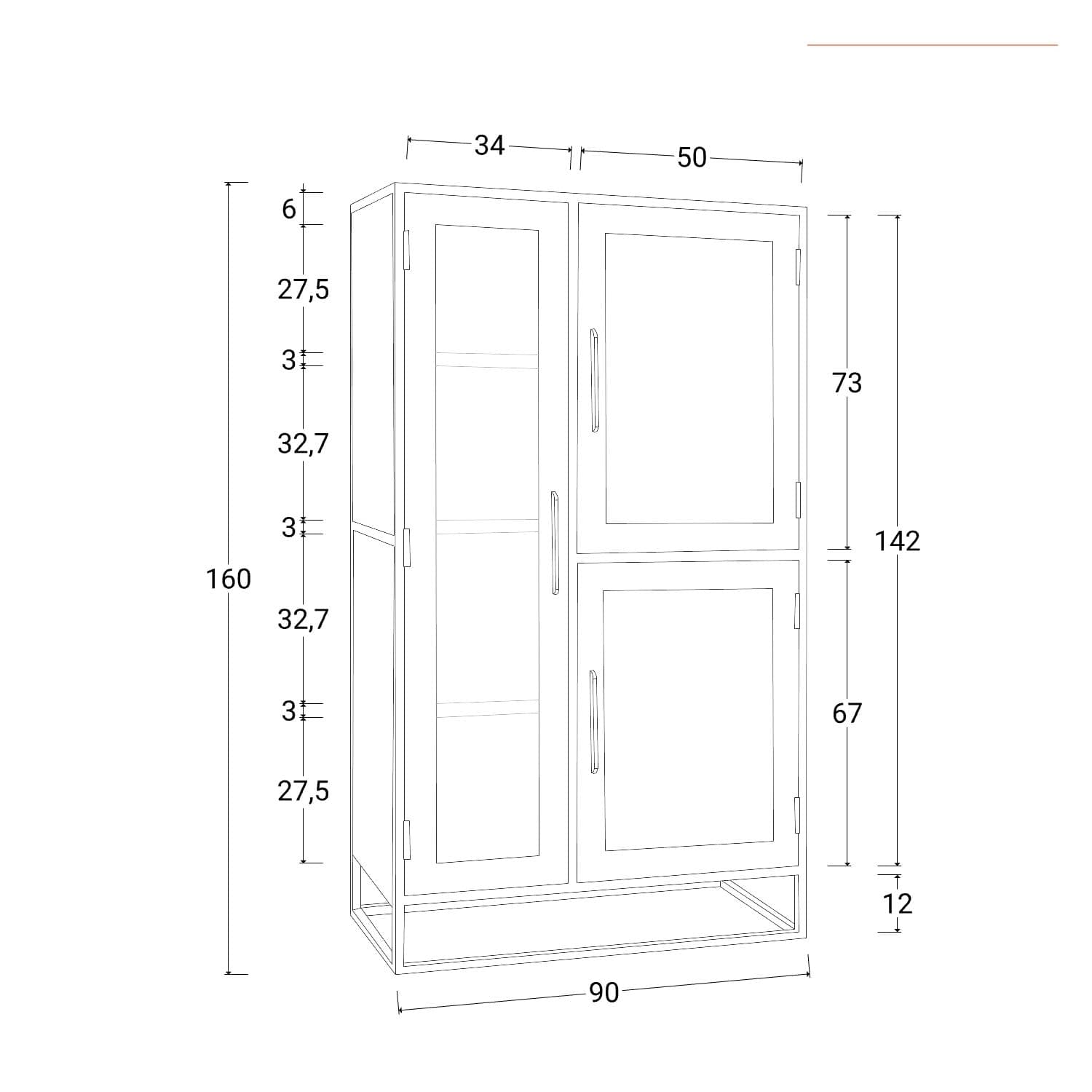 Credenza 90x160h cm in legno di acacia e metallo - Freia Acacia
