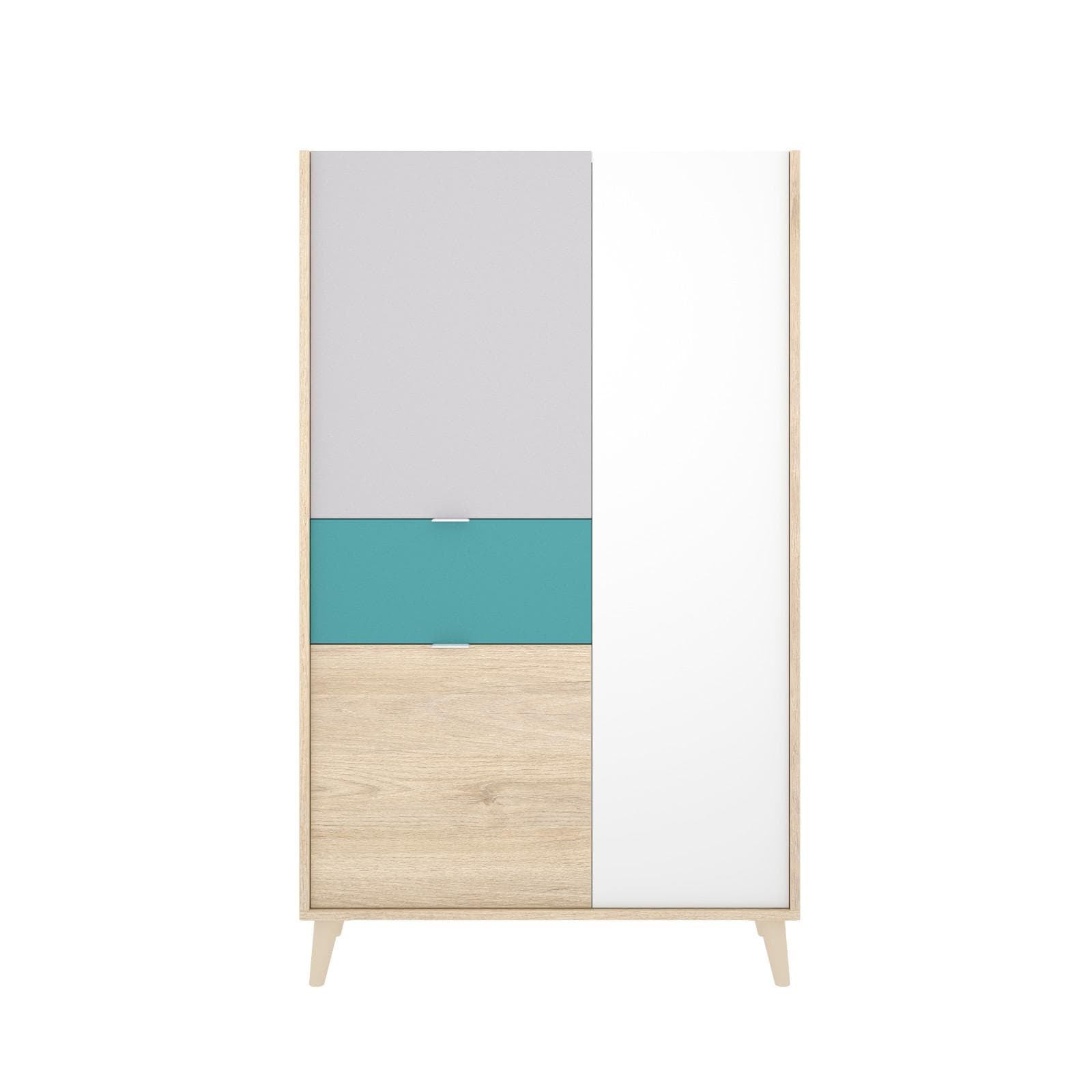 Credenza 81x149 h cm con tre ante e un cassetto in legno grigio bianco e verde - Koria