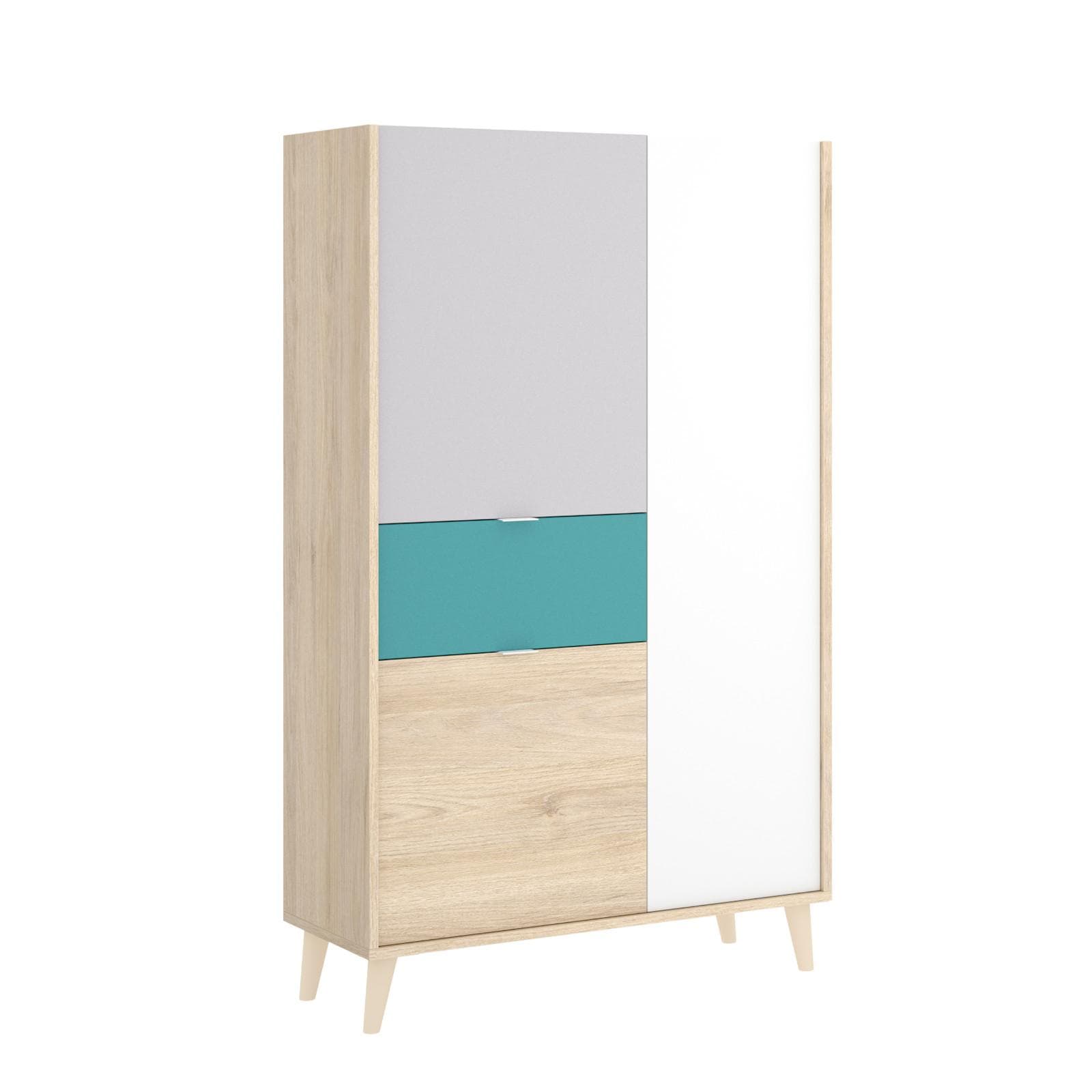 Credenza 81x149 h cm con tre ante e un cassetto in legno grigio bianco e verde - Koria