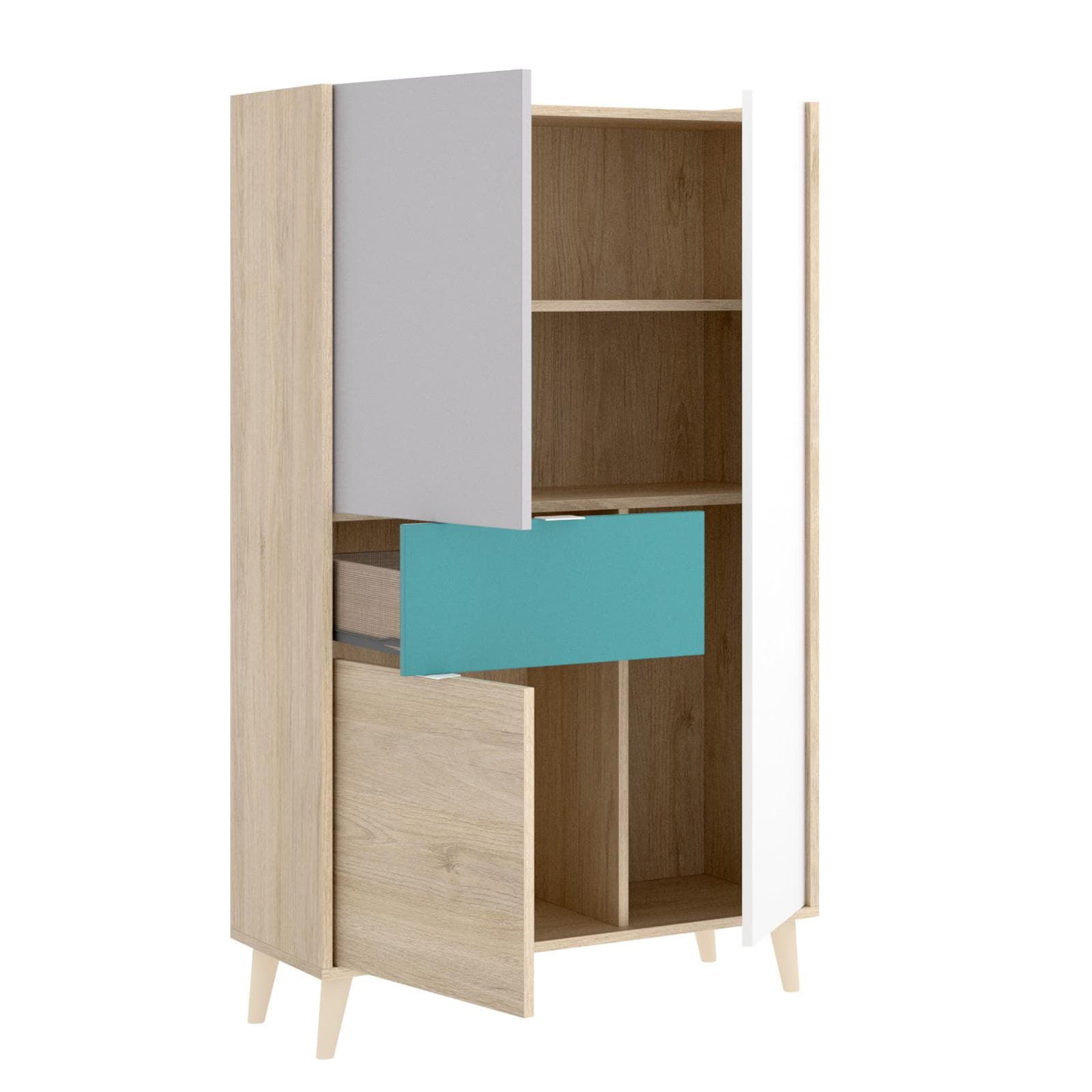 Credenza 81x149 h cm con tre ante e un cassetto in legno grigio bianco e verde - Koria