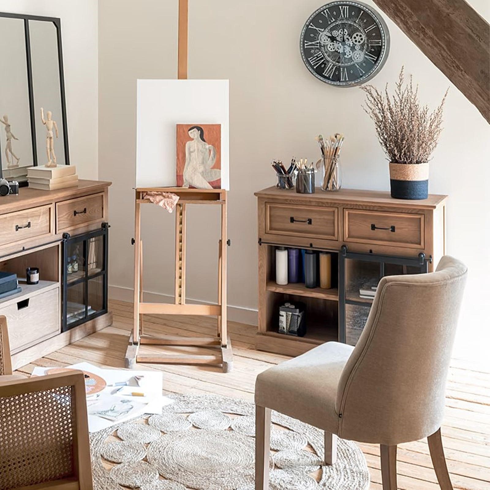 Credenza 94x85h cm in legno impiallacciato in abete e metallo con 1 anta e 2 cassetti - Zelanda