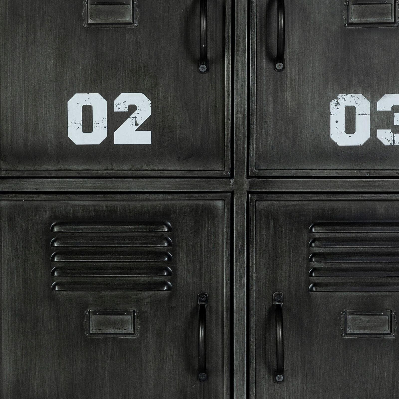 Credenza 90x89h cm in metallo nero con 6 ante numerate e ruote - Orlando