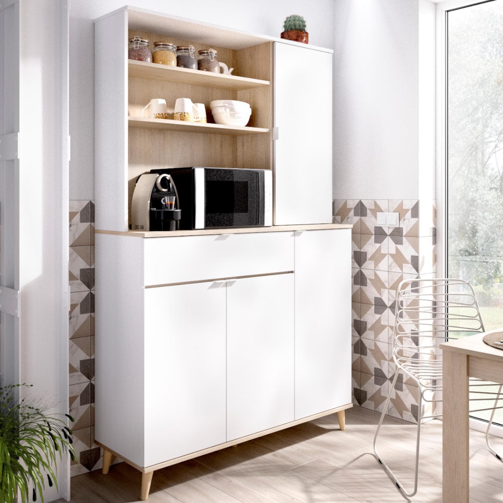 Credenza multiuso 120x189 h cm in legno naturale e bianco - Syrio