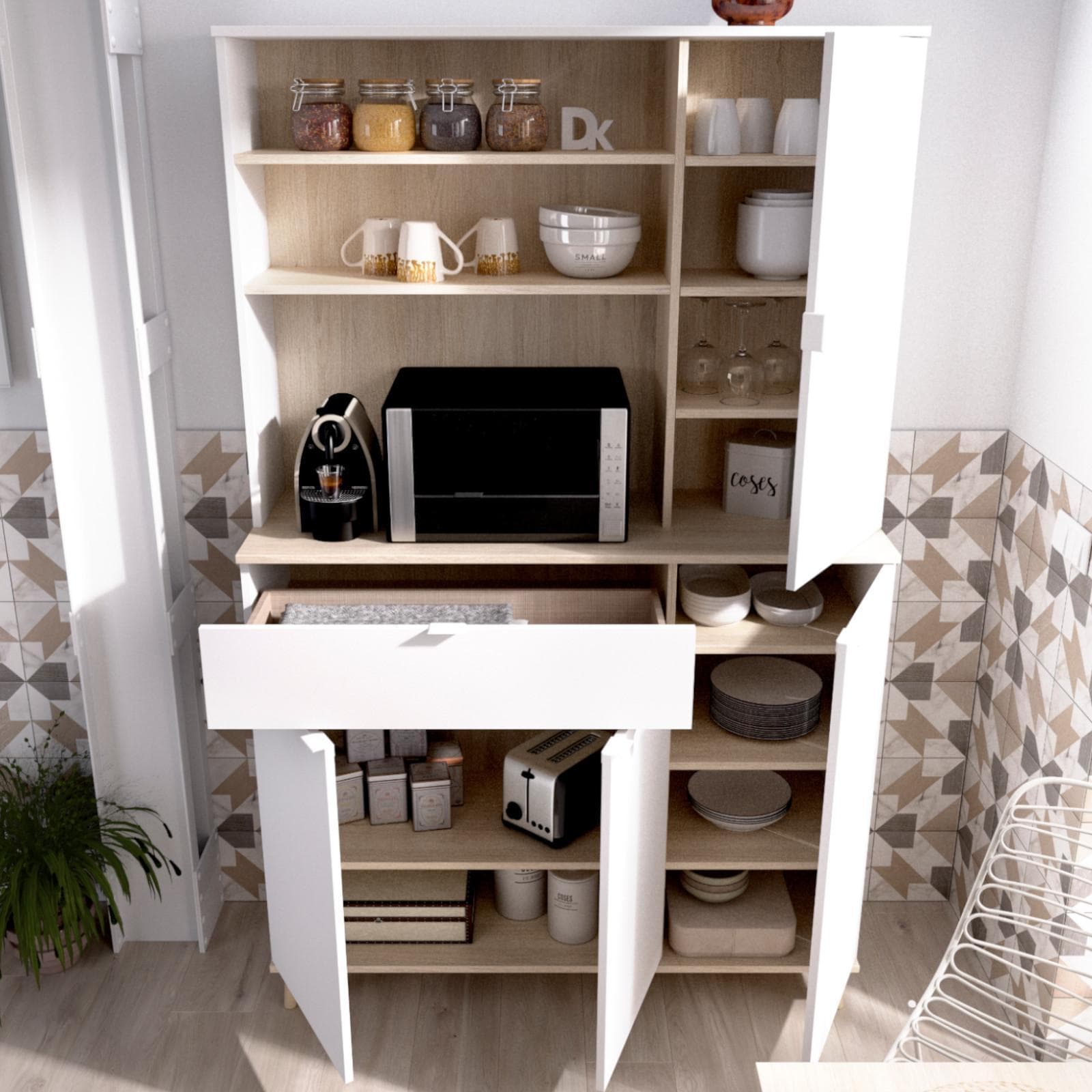 Credenza multiuso 120x189 h cm in legno naturale e bianco - Syrio