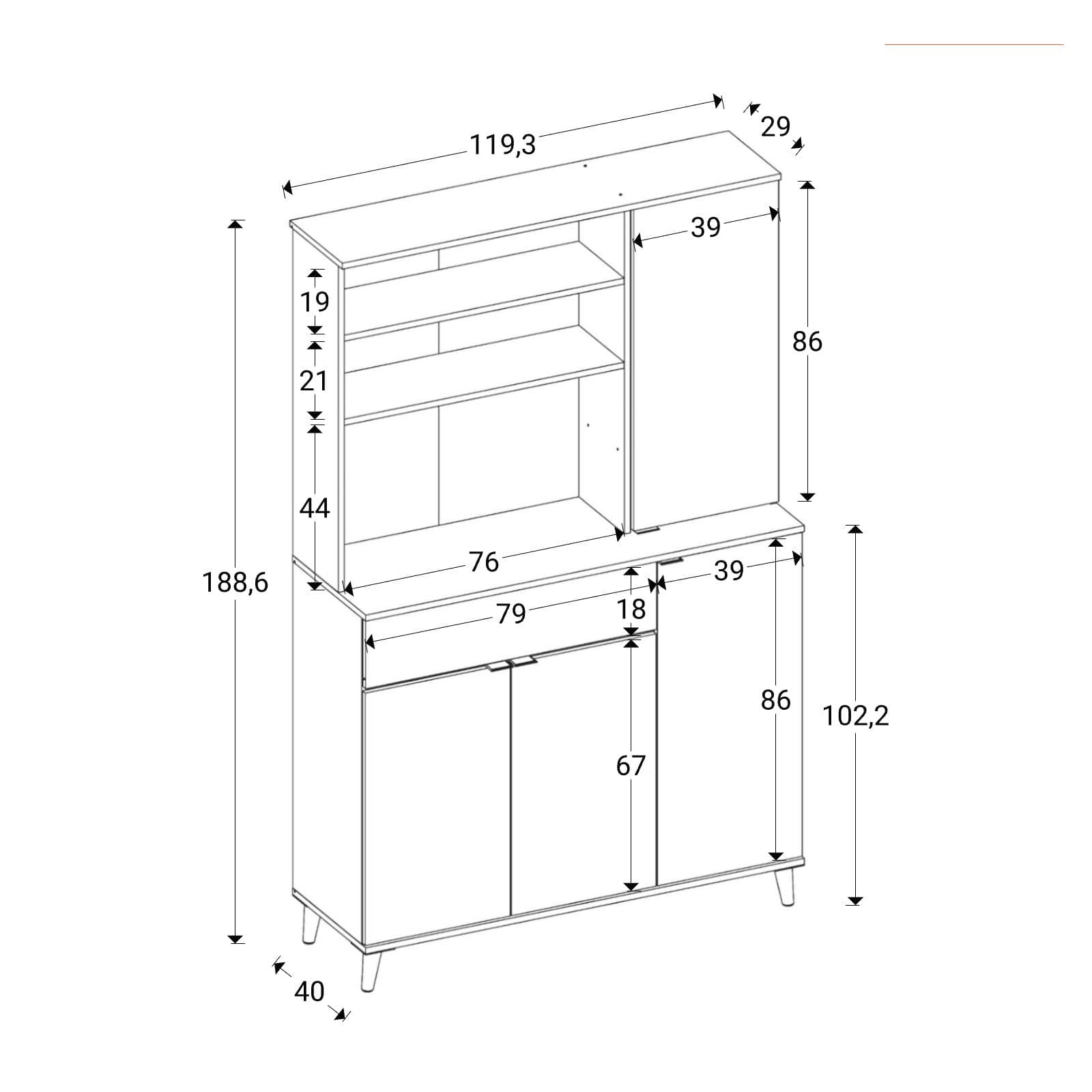 Credenza multiuso 120x189 h cm in legno naturale e bianco - Syrio