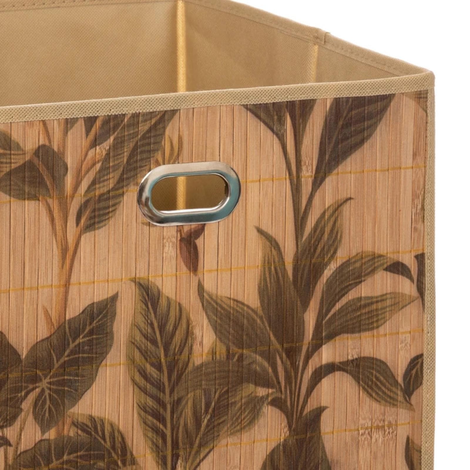 Cubo contenitore 31x31h cm in bambù con fantasia tropicale