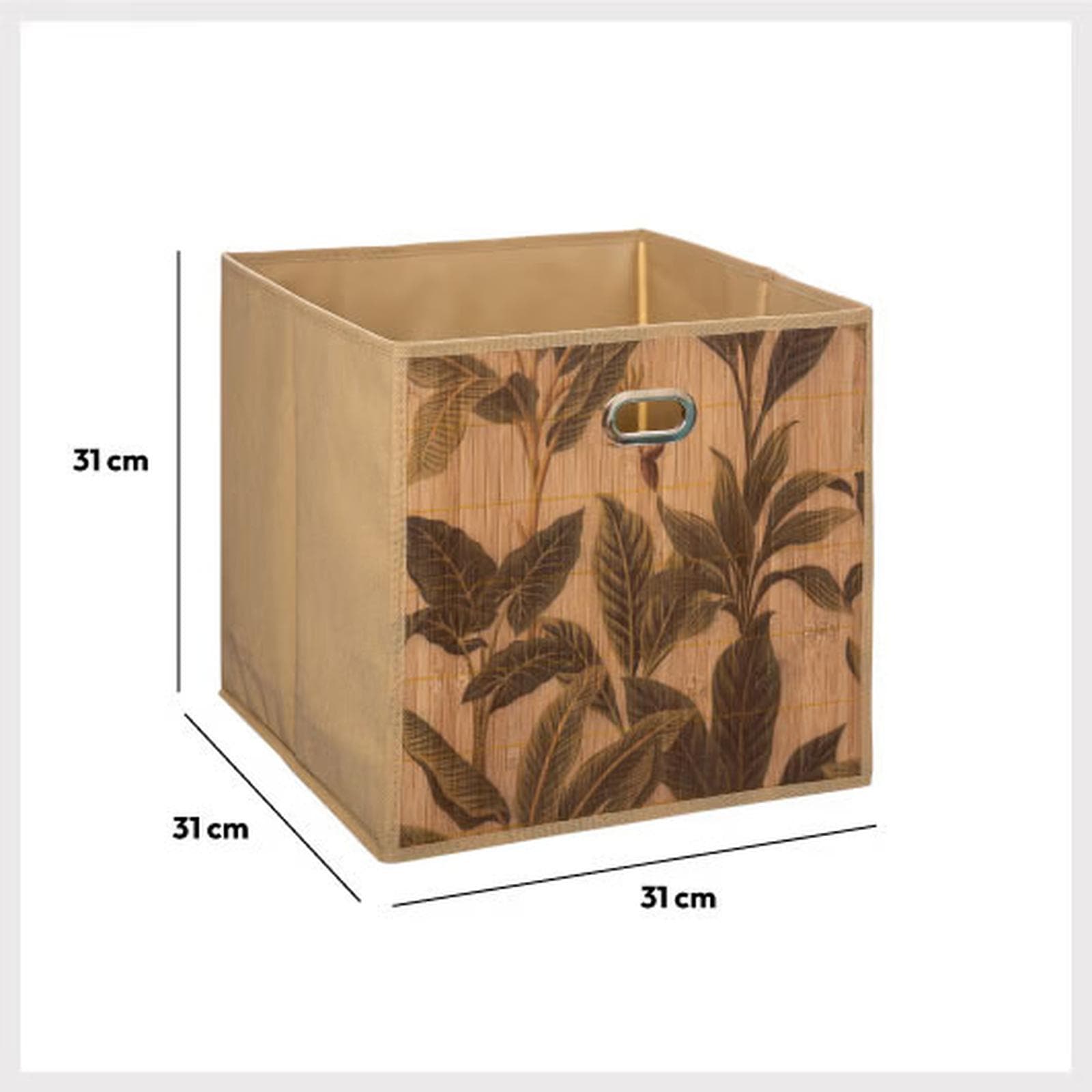 Cubo contenitore 31x31h cm in bambù con fantasia tropicale