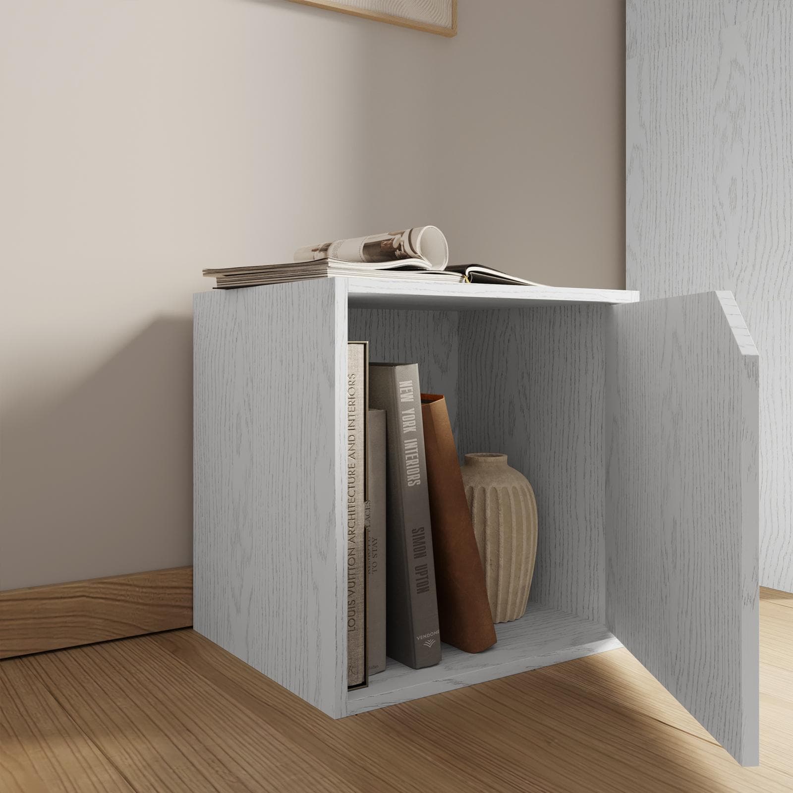 Cubo modulare effetto rovere bianco con anta - Puzzle