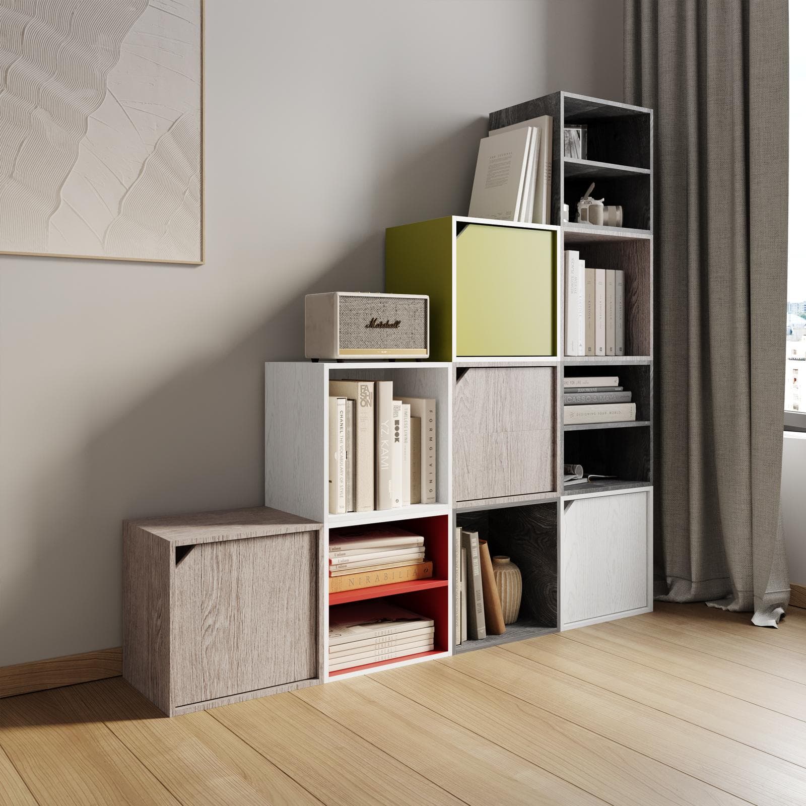 Cubo modulare effetto rovere bianco con anta - Puzzle