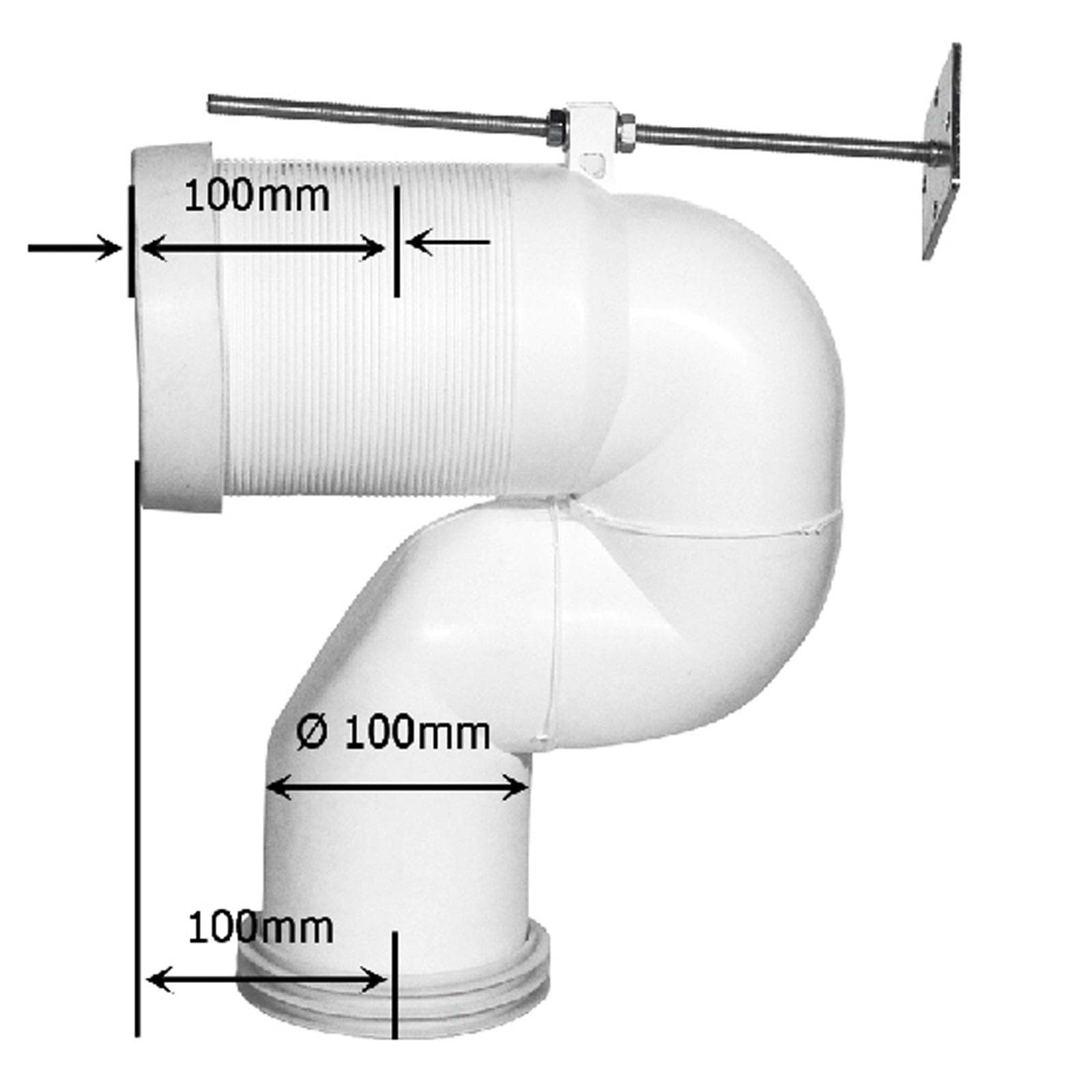 Curva tecnica per vaso traslato con scarico a terra da 16 a 25 cm