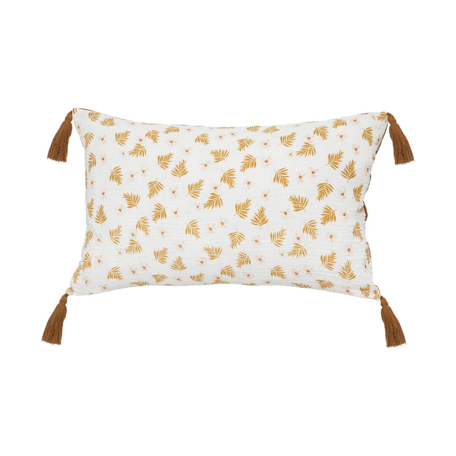 Cuscino 30x50 cm in tessuto bianco panna con fantasia ocra
