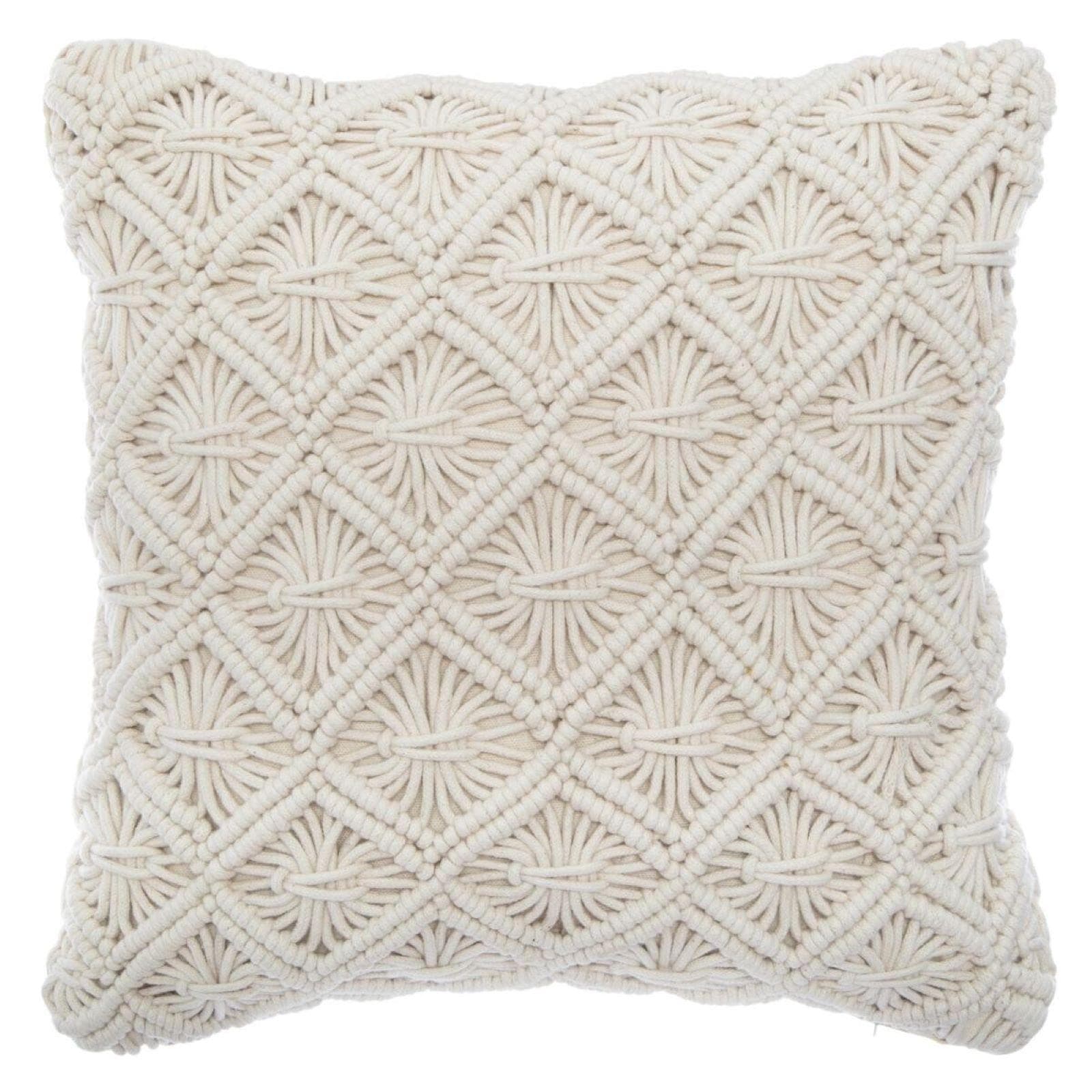 Cuscino 40x40 cm in cotone con merletto macramè bianco panna