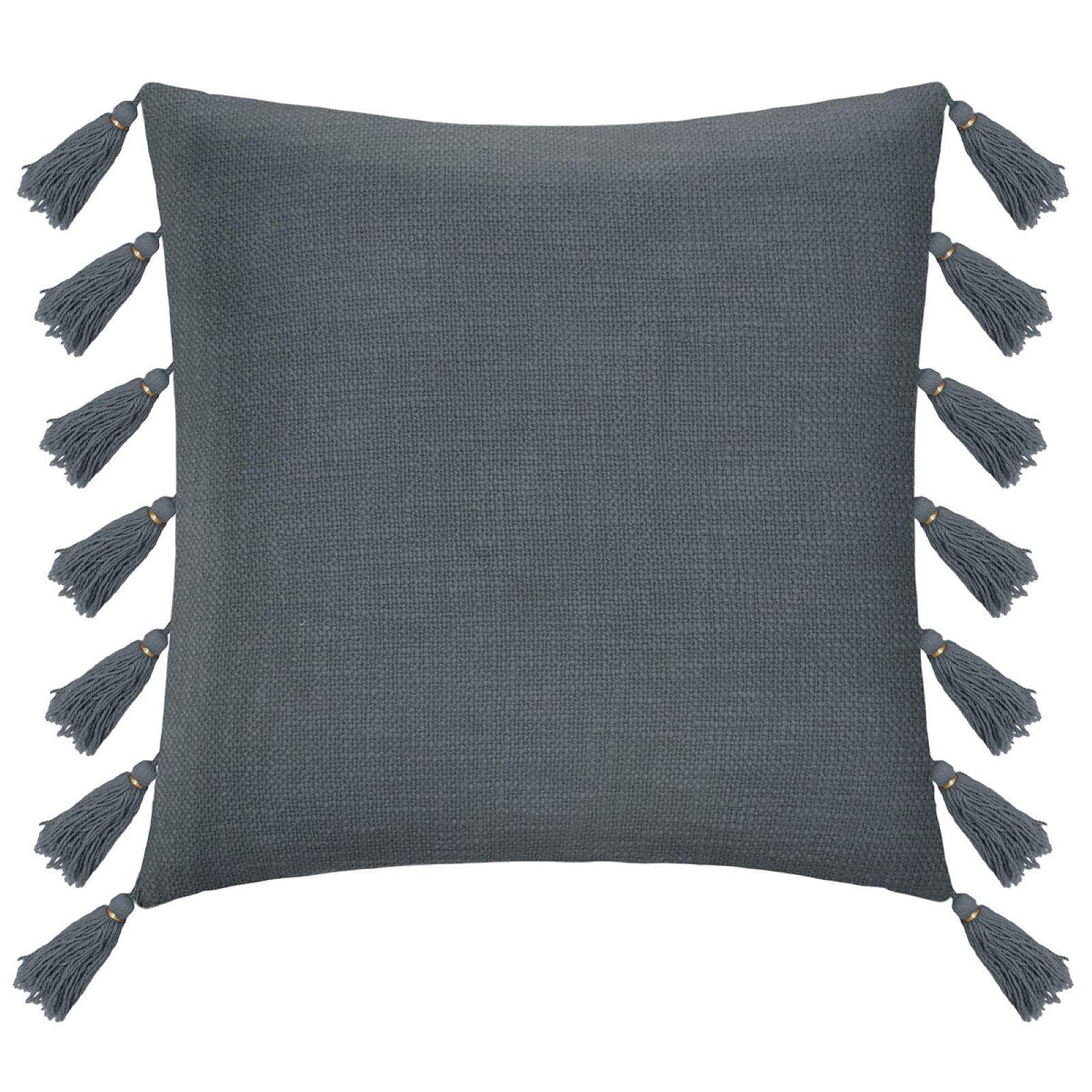 Cuscino 50x50 cm sfoderabile in cotone con pompon grigio ardesia